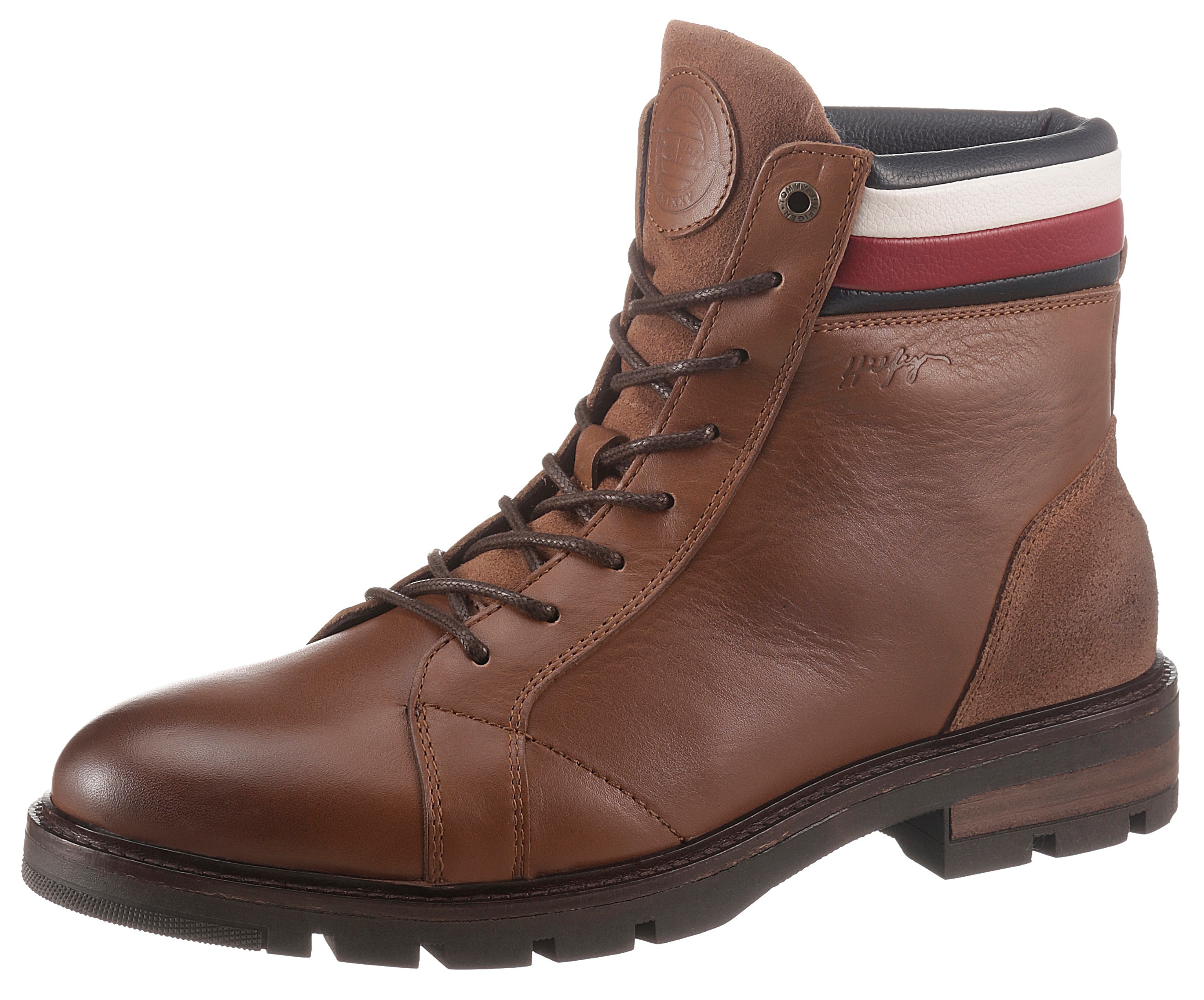 tommy hilfiger -  Schnürstiefel "ELEVATED RWB COLLAR LTH BOOT", mit Streifen am Schaftrand