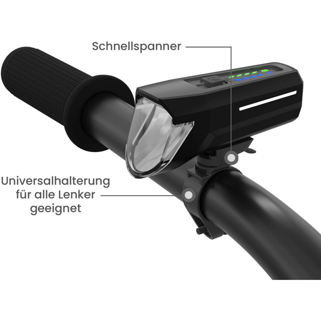 FISCHER Fahrrad Fahrradbeleuchtung »LED-Akku-Bel. Set PLUS 110 + TWIN STOP«, (Set, 2, Front- und Rücklicht)