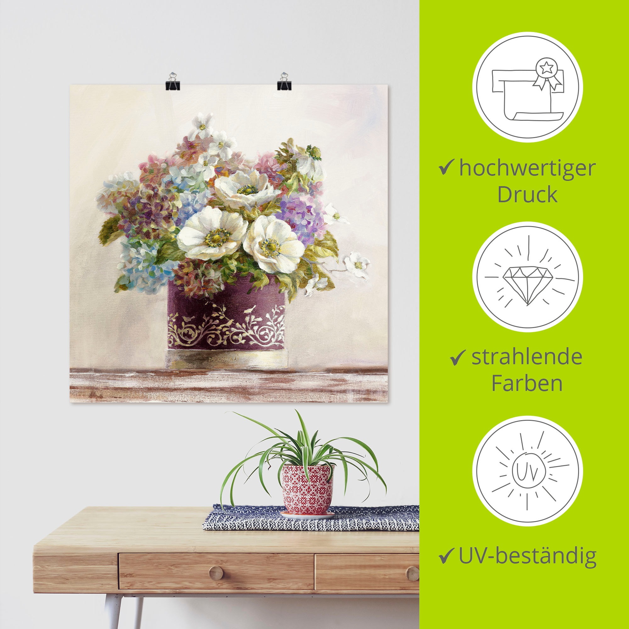 Artland Wandbild »Anemonen in Auberginer Hutschachtel«, Blumen, (1 St.), als Leinwandbild, Poster, Wandaufkleber in verschied. Größen