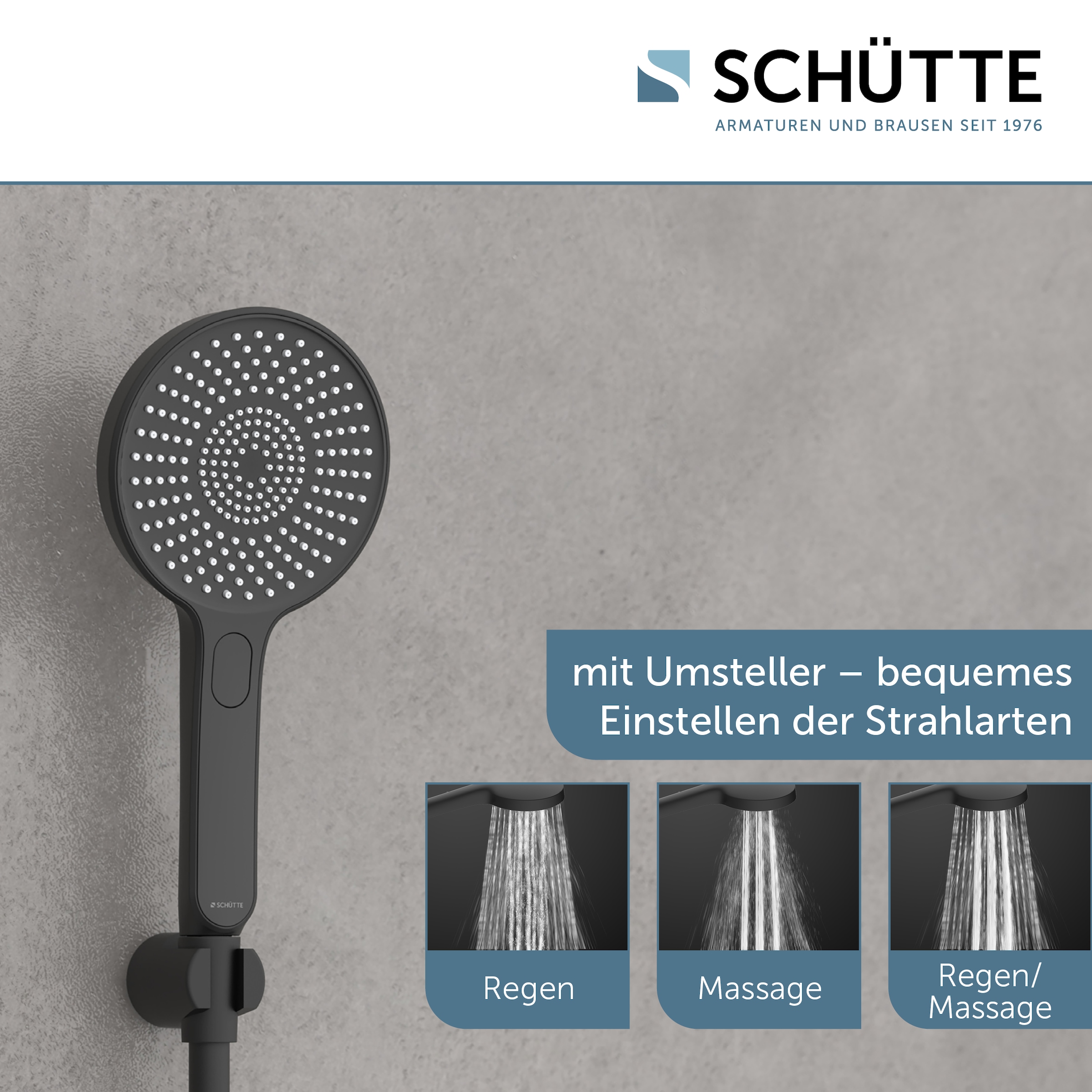Schütte Handbrause »KARIBIK«, 3-fach verstellbar, mit Antikalknoppen, wassersparend, eckig