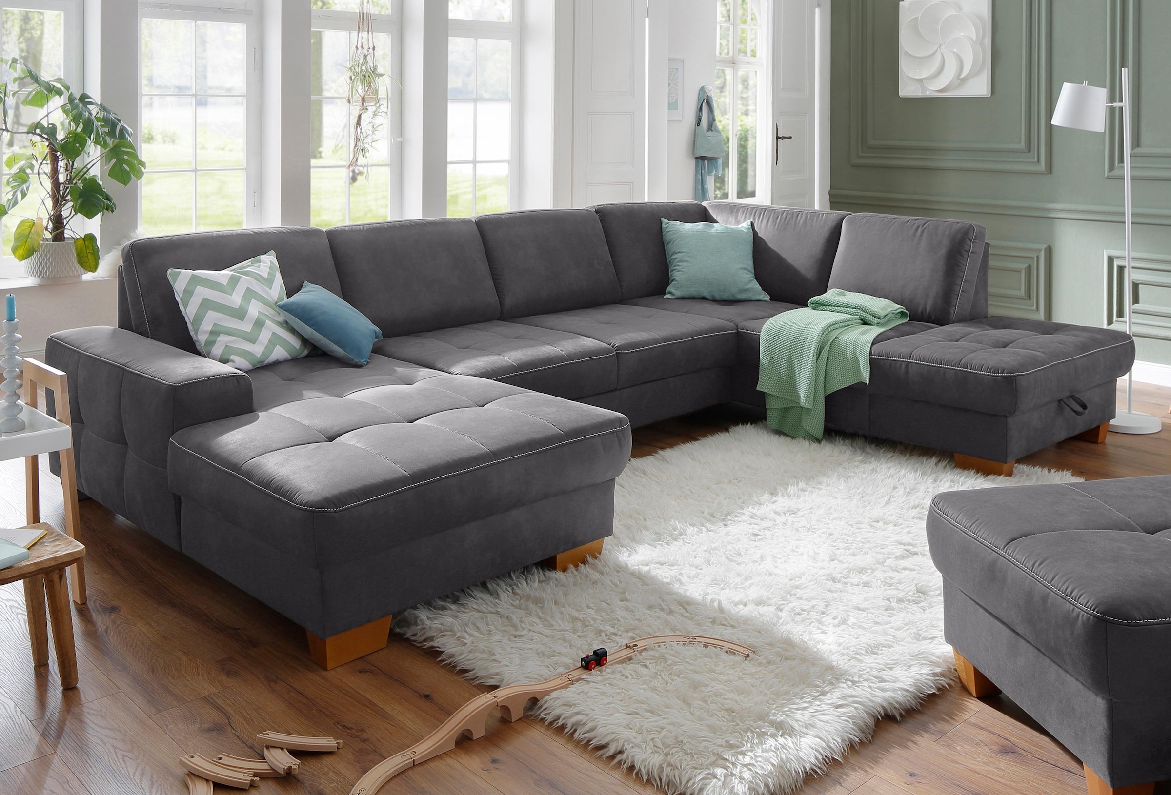 OTTO home Wohnlandschaft "Puccini U-Form" mit Federkern, Sitztiefenverstellung, Kontrastnaht