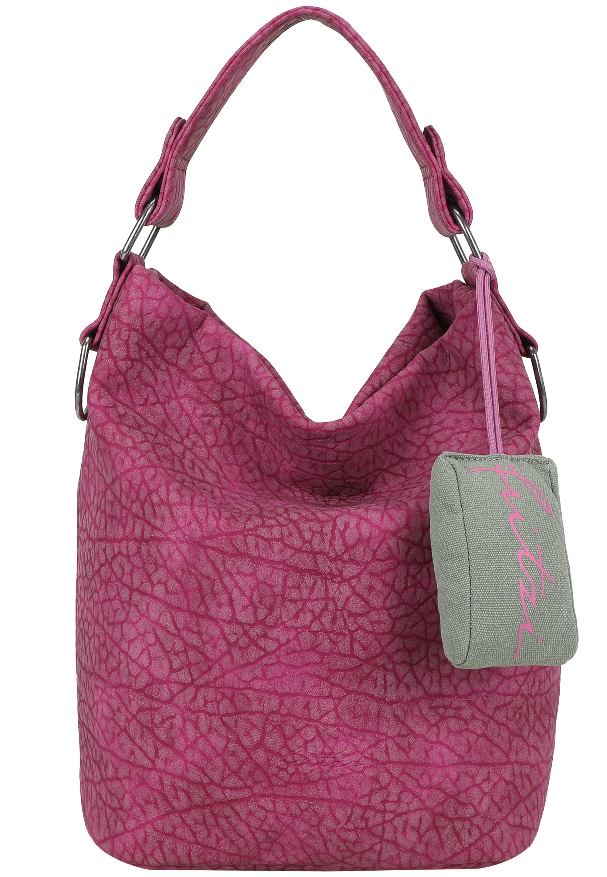 Fritzi aus Preußen Schultertasche "Ella Hobo" mit tollem Anhänger und kerniger Materialstruktur