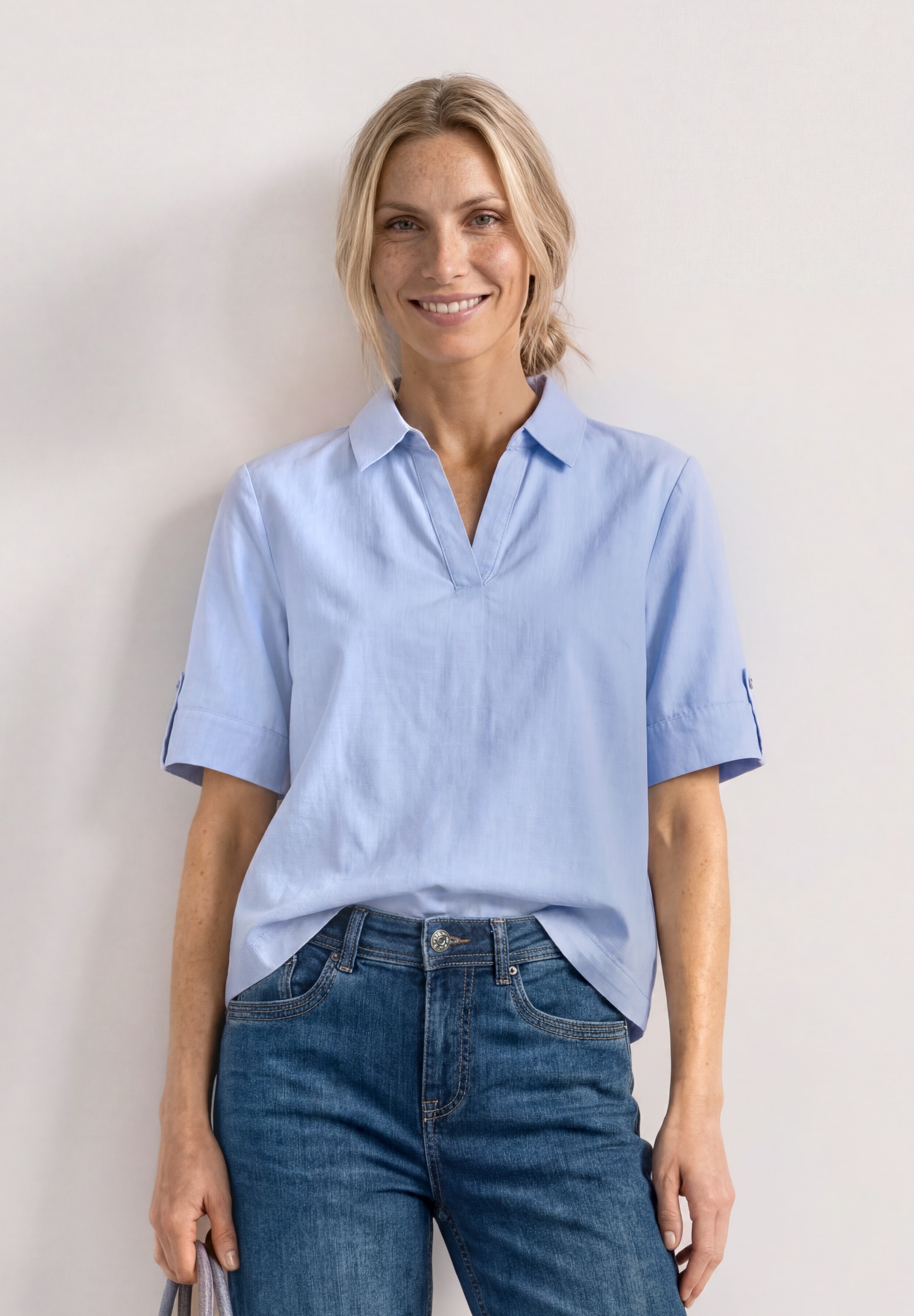 STREET ONE Kurzarmbluse Kurzarm Sommerbluse mit Hemdblusenkragen