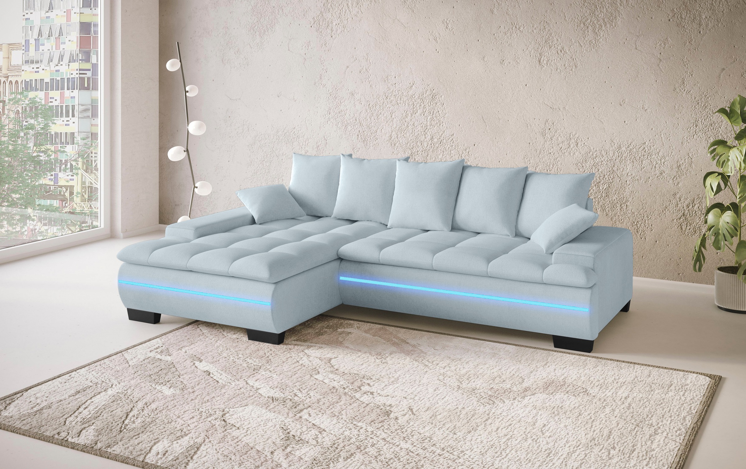 Mr. Couch Ecksofa »Haiti II, L-Form«, RGB-LED Beleuchtung, wahlweise mit Kaltschaum, Bett, Bettkasten