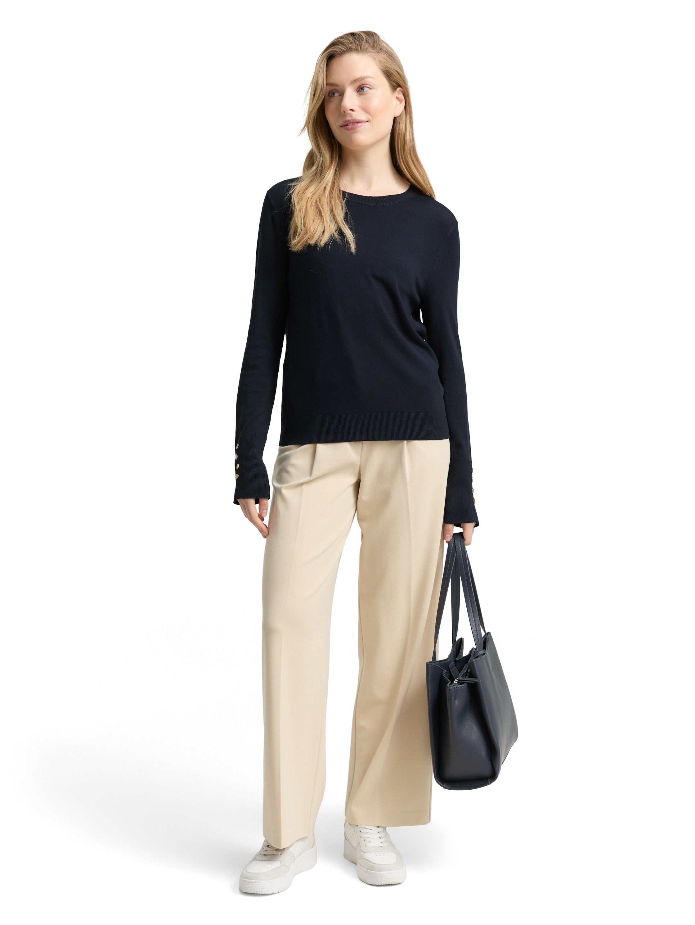 TOM TAILOR Rundhalspullover mit Knopf-Details