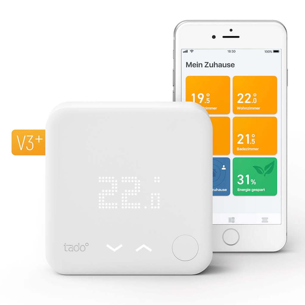Tado Heizkörperthermostat »Starter Kit - Smartes Thermostat V3+ (Verkabelt) für Heizthermen + FBH«, (1 St.)