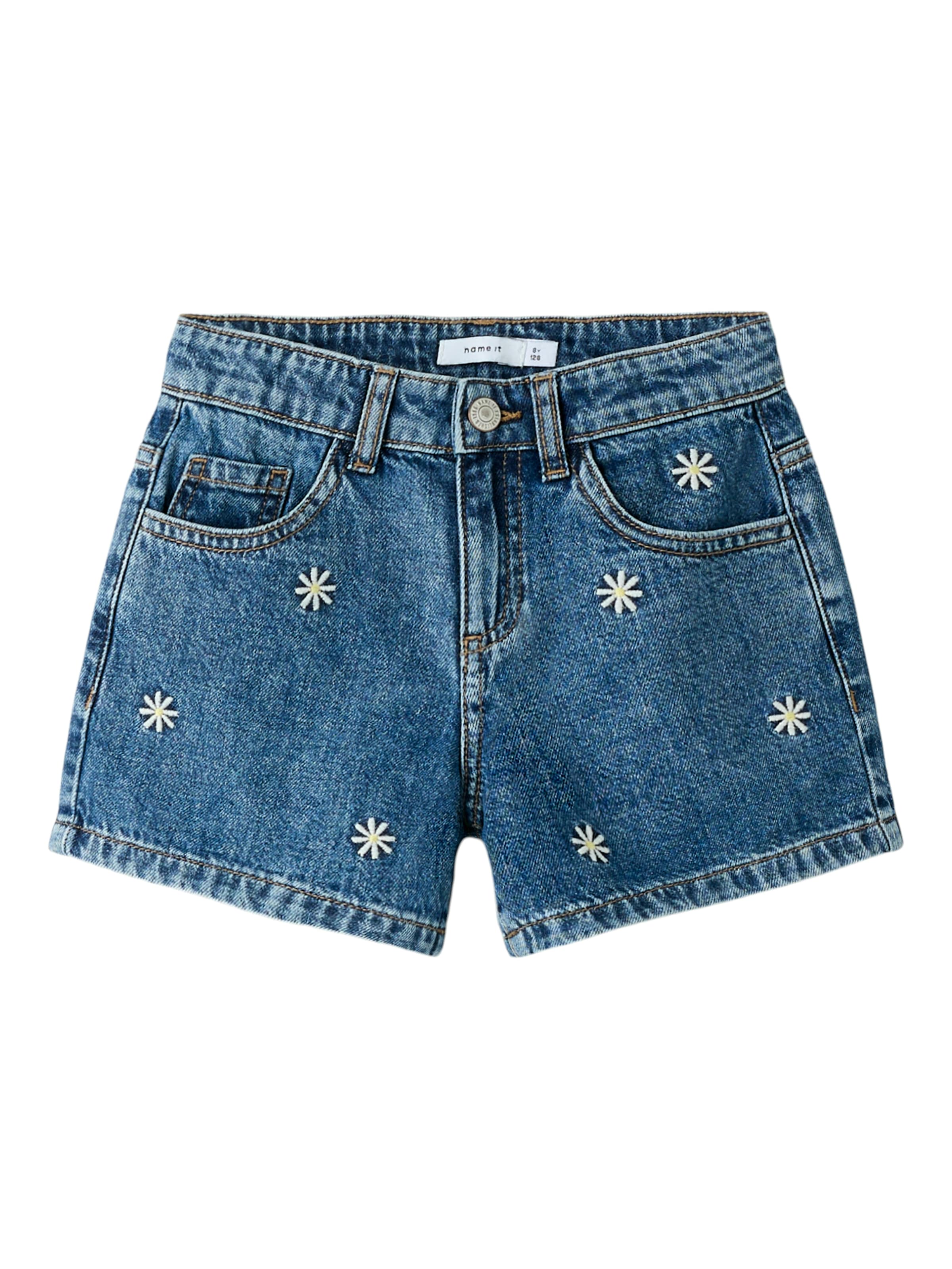 Name It Jeansshorts "Nkfbella Reg Dnm Shorts 3674-Be Noos" Baumwolle, Verstellbarer Bund, Bestickte Details