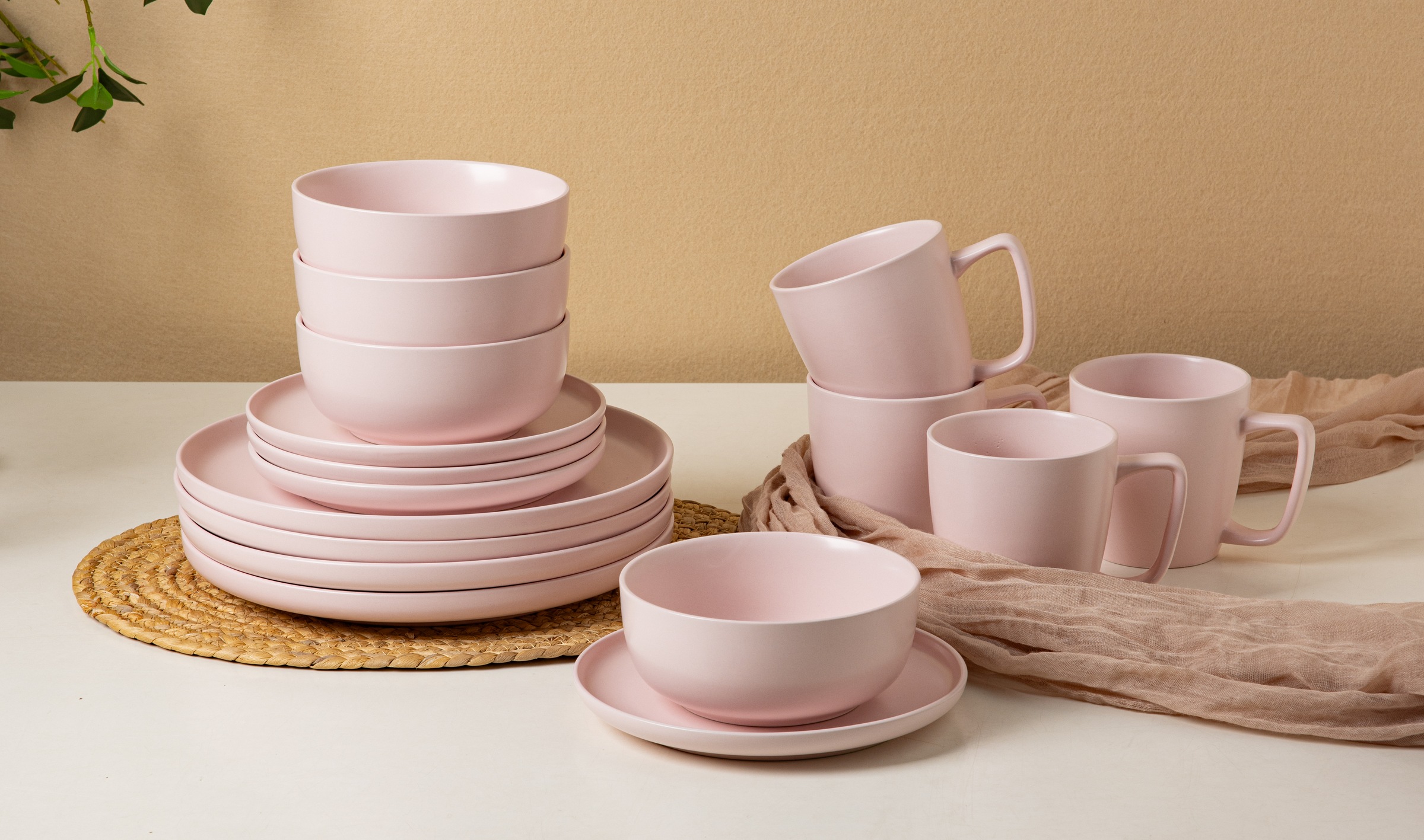 Geschirr-Set OTTO HOME "Tommik, außen matt, innen glänzend", rose, 16, Steinzeug, Geschirr-Sets, Geschirr-Set, spülmaschinenfest und mikrowellengeeignet 2