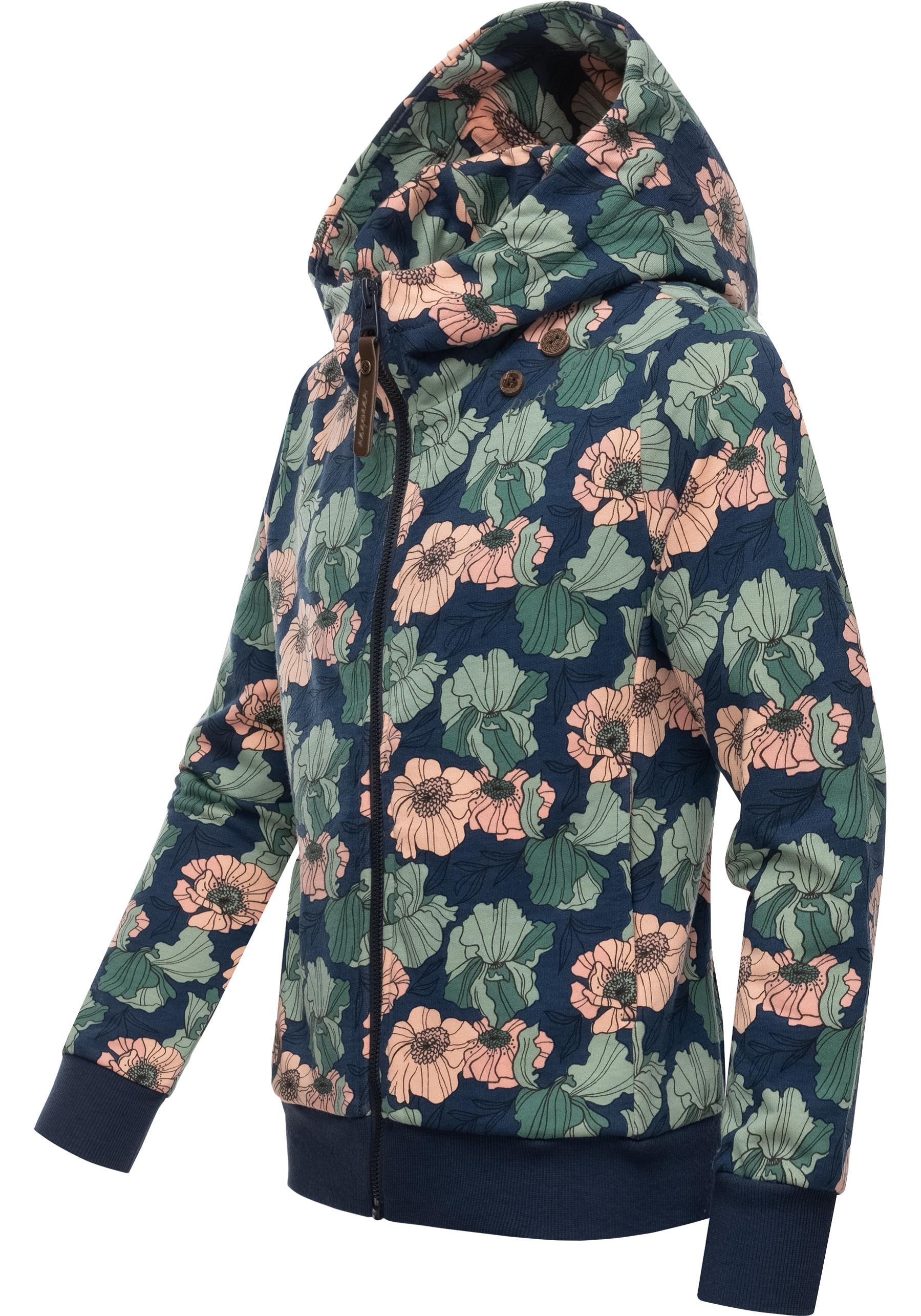 Ragwear Kapuzensweatjacke »Agneska Freesia«, Stylische Mädchen Zip-Jacke mit Blumenmuster