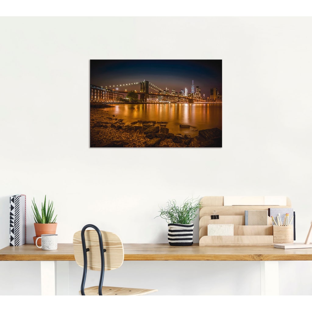 Artland Wandbild »Manhattan Skyline & Brroklyn Bridge«, Amerika, (1 St.), als Alubild, Leinwandbild, Wandaufkleber oder Poster in versch. Größen