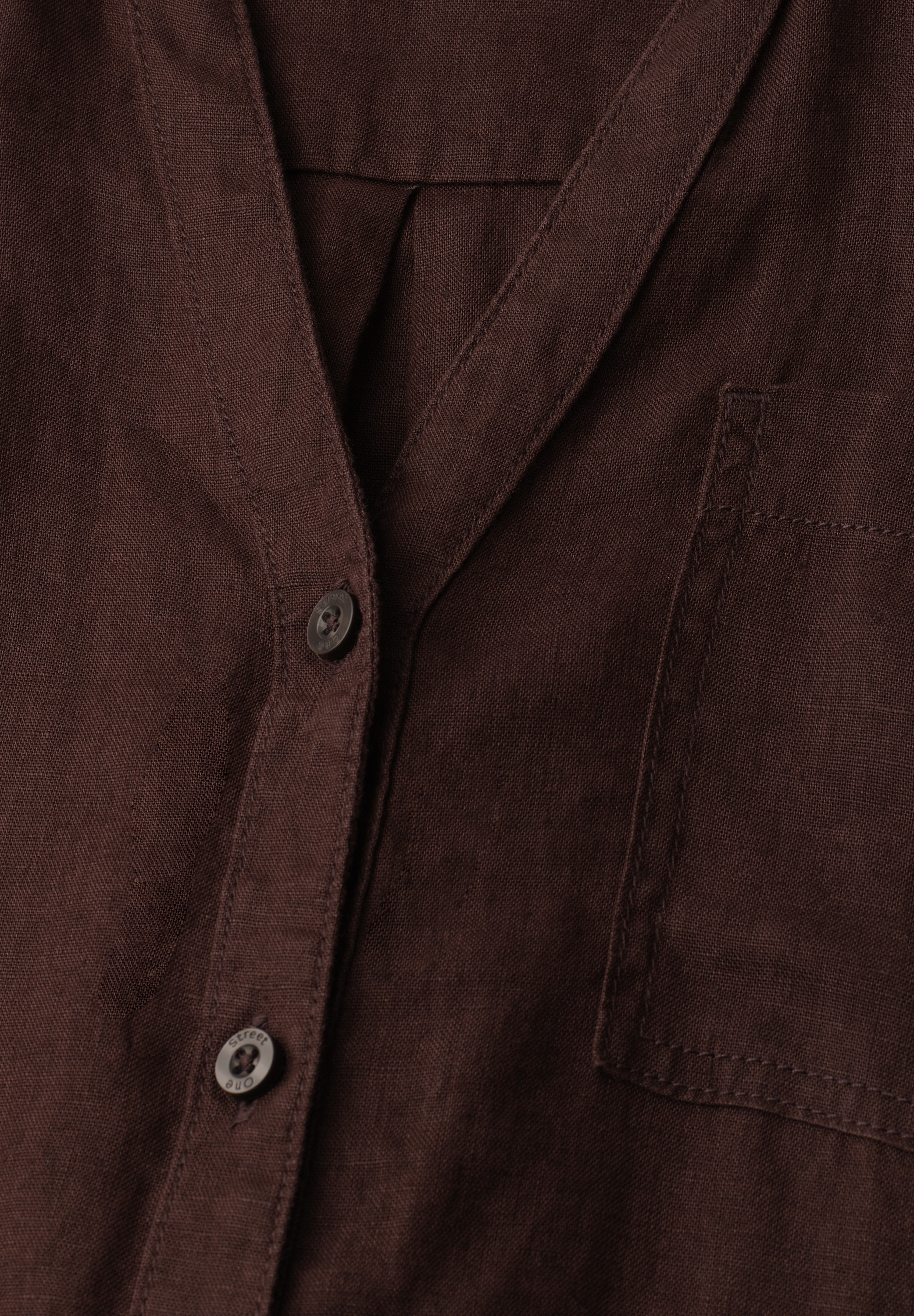 STREET ONE Midikleid Brusttasche Sommerkleid aus Leinen mit Knopfleiste