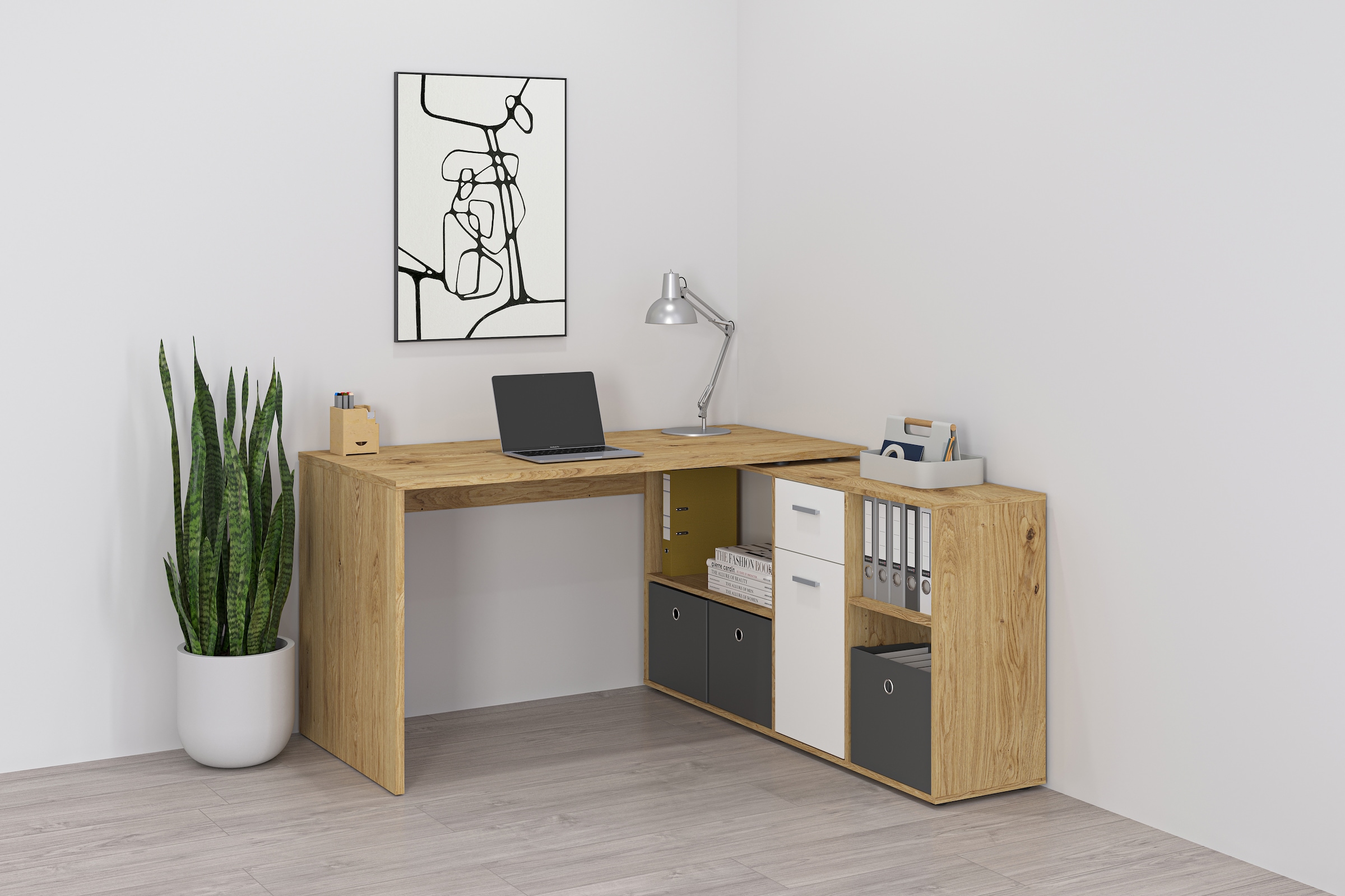 FMD Eckschreibtisch "Lexo" Schreibtisch/Sideboard viel Stauraum, beidseitig günstig online kaufen