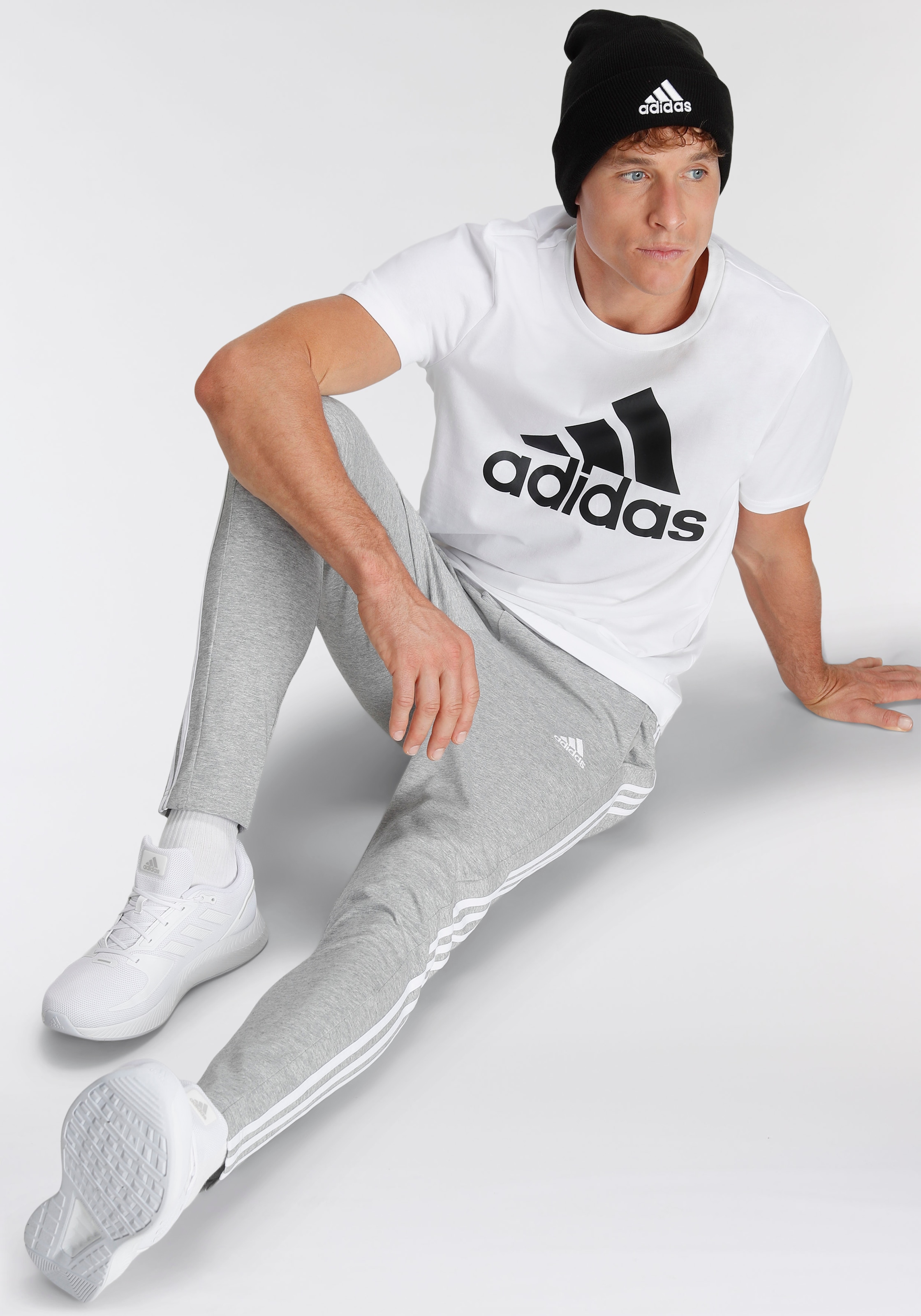 adidas Sportswear Sporthose »ESSENTIALS SINGLE JERSEY TAPERED OPEN HEM 3STREIFEN HOSE«, (1 tlg.)