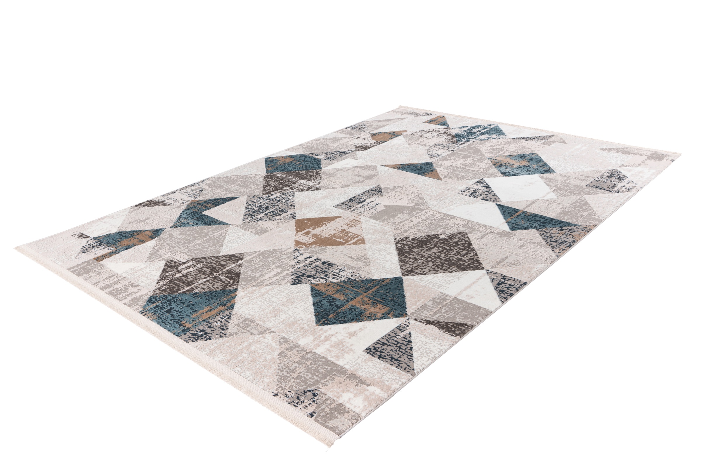 Teppich ME GUSTA "Akropolis 225", blau (grau, blau), B:80cm H:12mm L:150cm, Polyester, Teppiche, Teppich, flacher Teppich mit Baumwollrücken, attraktiver Vintage-Look 2