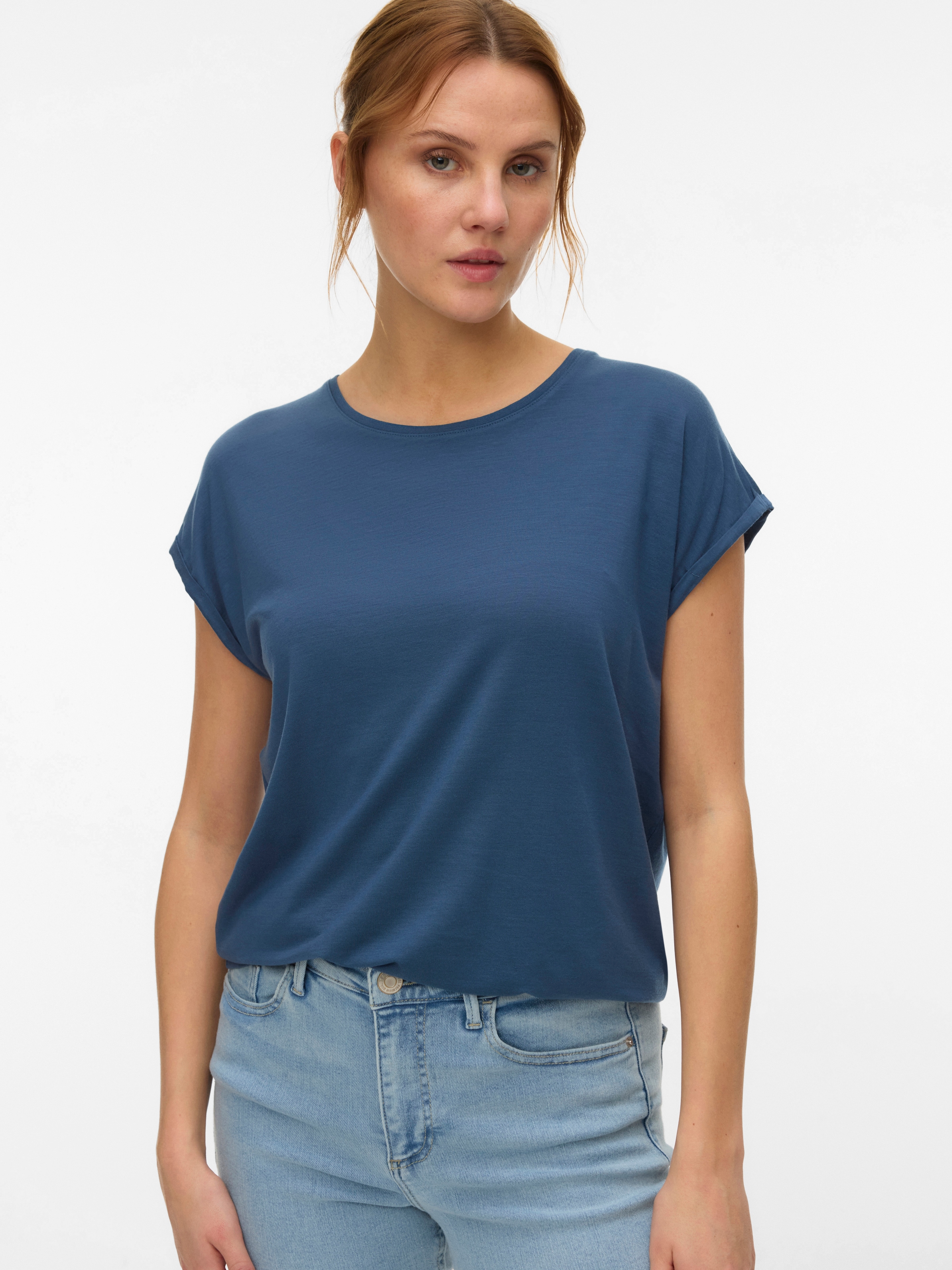 Vero Moda Rundhalsshirt "VMAVA PLAIN SS TOP GAJRS NOOS" Materialmix, regula günstig online kaufen