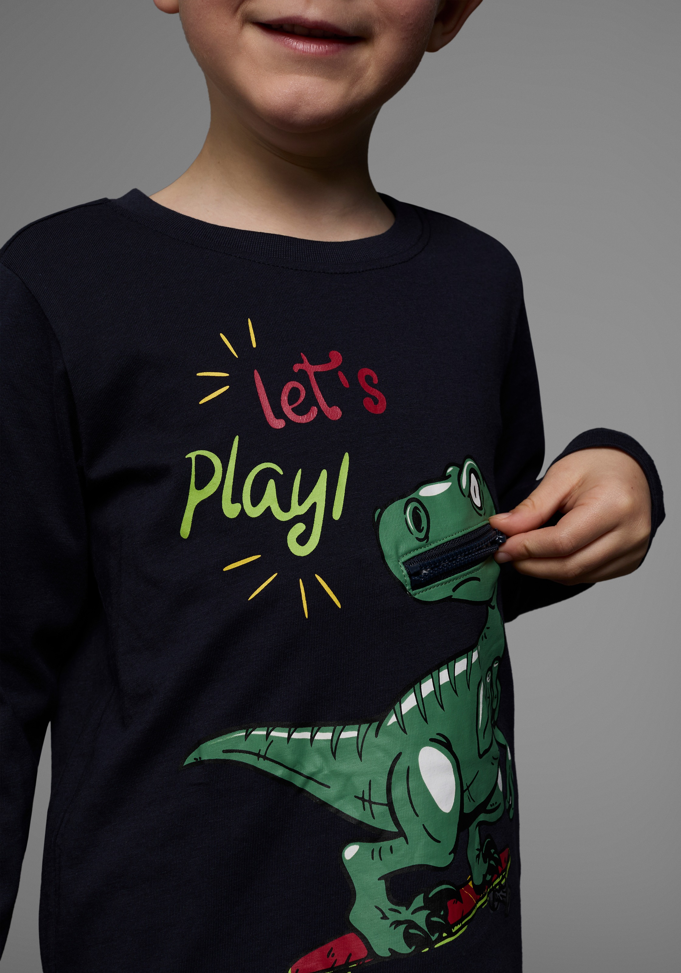 Thumbnail - KIDSWORLD Langarmshirt "LET´S PLAY" Langarm, Basic-Stil, aus Baumwolle