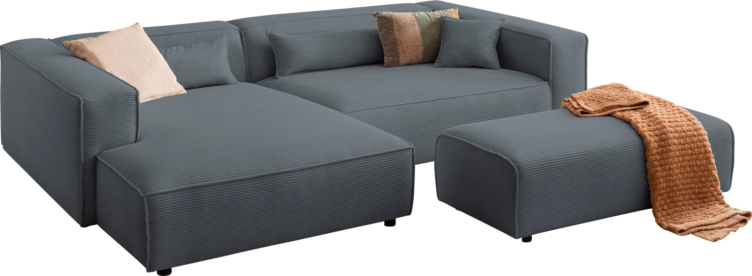 LeGer Home by Lena Gercke Polsterecke "PIARA XXL, L-Form mit Schlaffunktion, Big-Sofa in Cord o. Leinenoptik", Hocker st