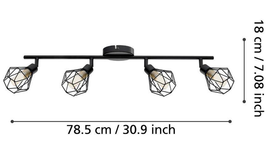 EGLO Deckenspot »ZAPATA 1«, 4 flammig, Leuchtmittel G9 | LED wechselbar, Deckenleuchte, Deckenspot aus Stahl, Schwarz, Glas: amber, Fassung: G9