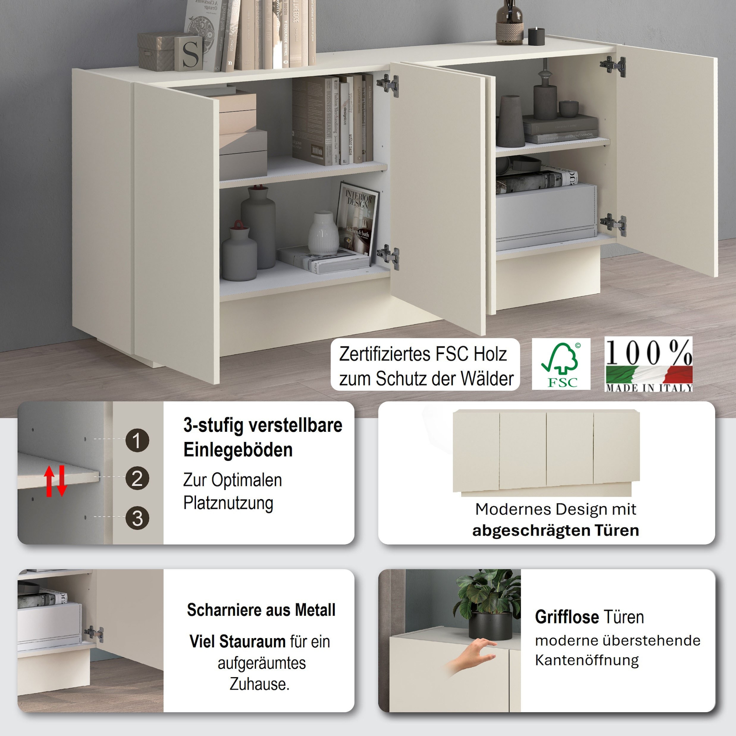 INOSIGN Sideboard »VELA, Sideboard, Breite 160 cm, Design mit schrägen Türen«, (1 St.), Made in Italy, Maße-B/T/H: 160x35x75,Sideboard, Anrichte, Kommode