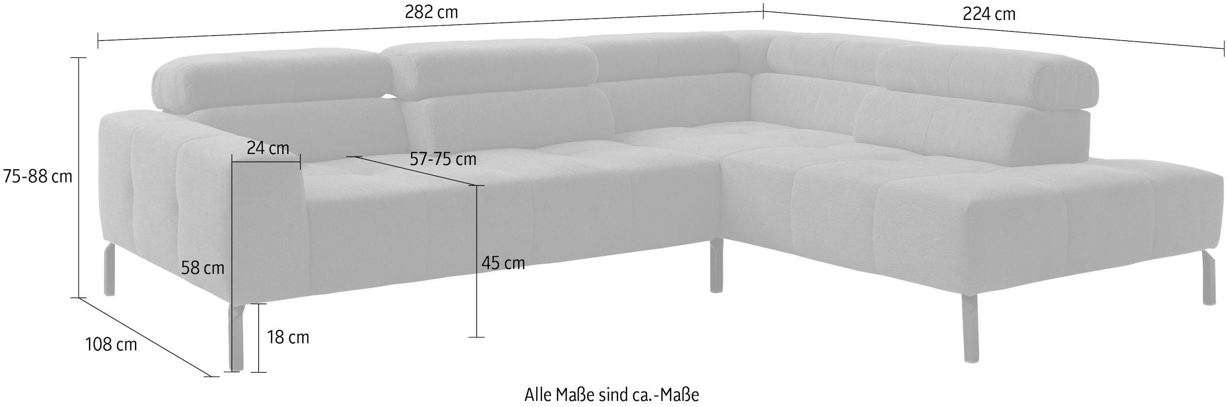 Home affaire Ecksofa »Claya Move, L-Form, Kopf- & Rückenverstellung, Breite 282 cm«