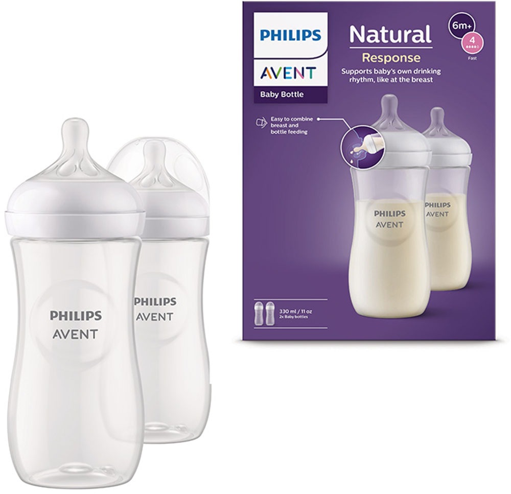 PHILIPS AVENT Baby Babyflasche "Natural Response Babyflasche", 330ml, transparent, Kunststoff, H:18,9cm, Trinkflaschen, 2 Stück, 330ml, ab dem 3.