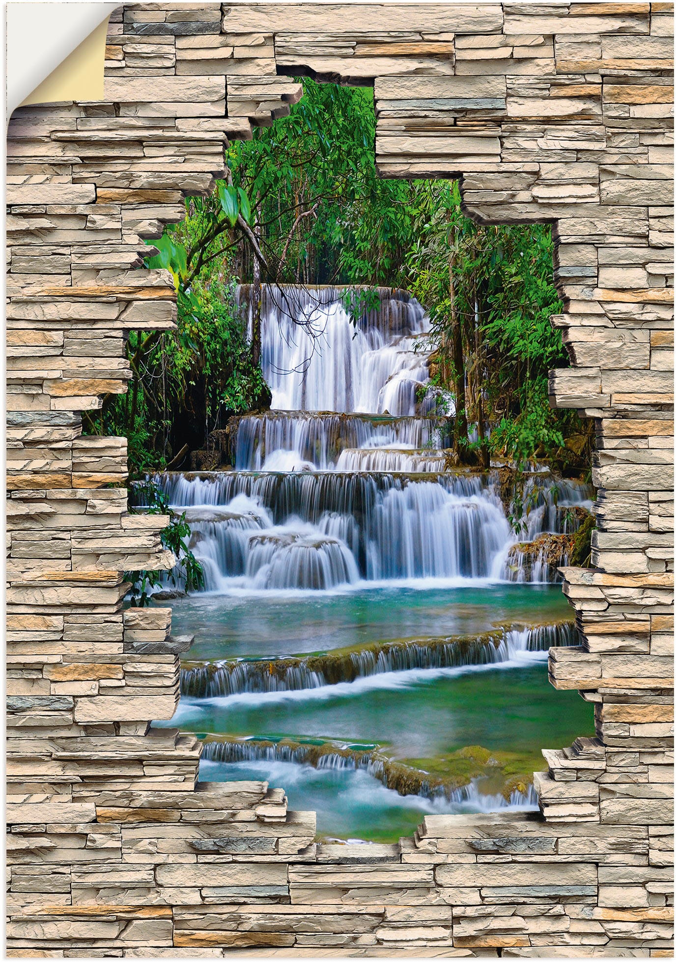 Wandbild »Tiefen Wald Wasserfall Stein Mauer Blick«, Wasserfallbilder, (1 St.), als...