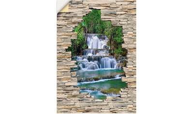 Wandbild »Tiefen Wald Wasserfall Stein Mauer Blick«, Wasserfallbilder, (1 St.)