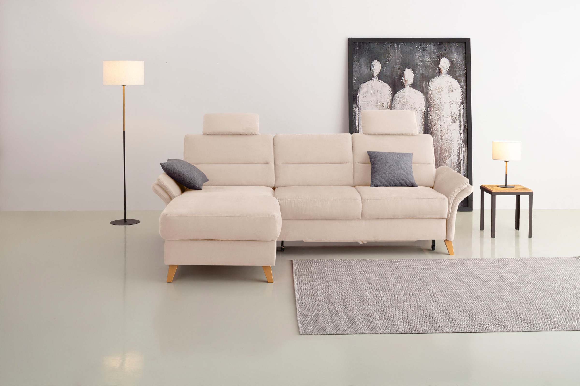 OTTO home Ecksofa "Westerland L-Form" Federkern-Polsterung, wahlweise mit Schlaffunktion, Bettkasten