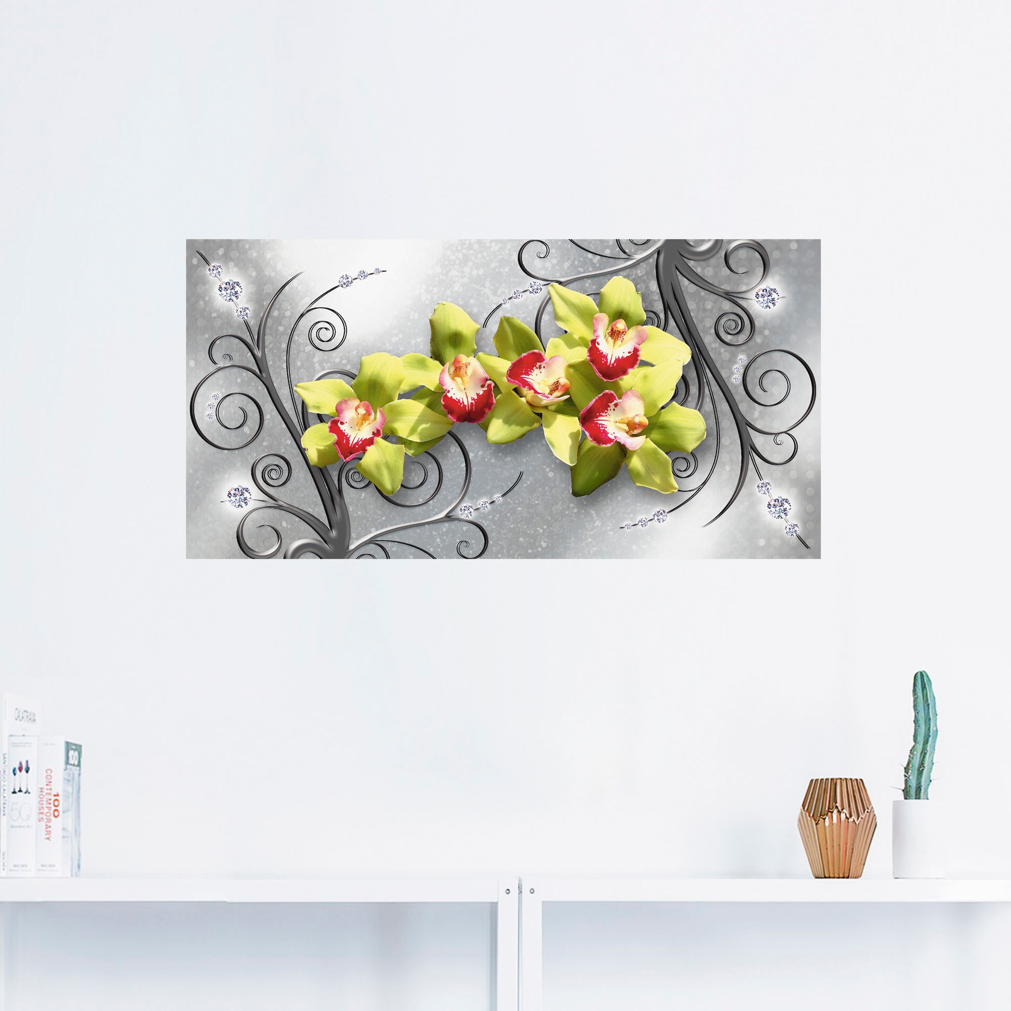 Artland Wandbild "Grüne Orchideen auf Ornamenten", Blumenbilder, (1 St.), a günstig online kaufen