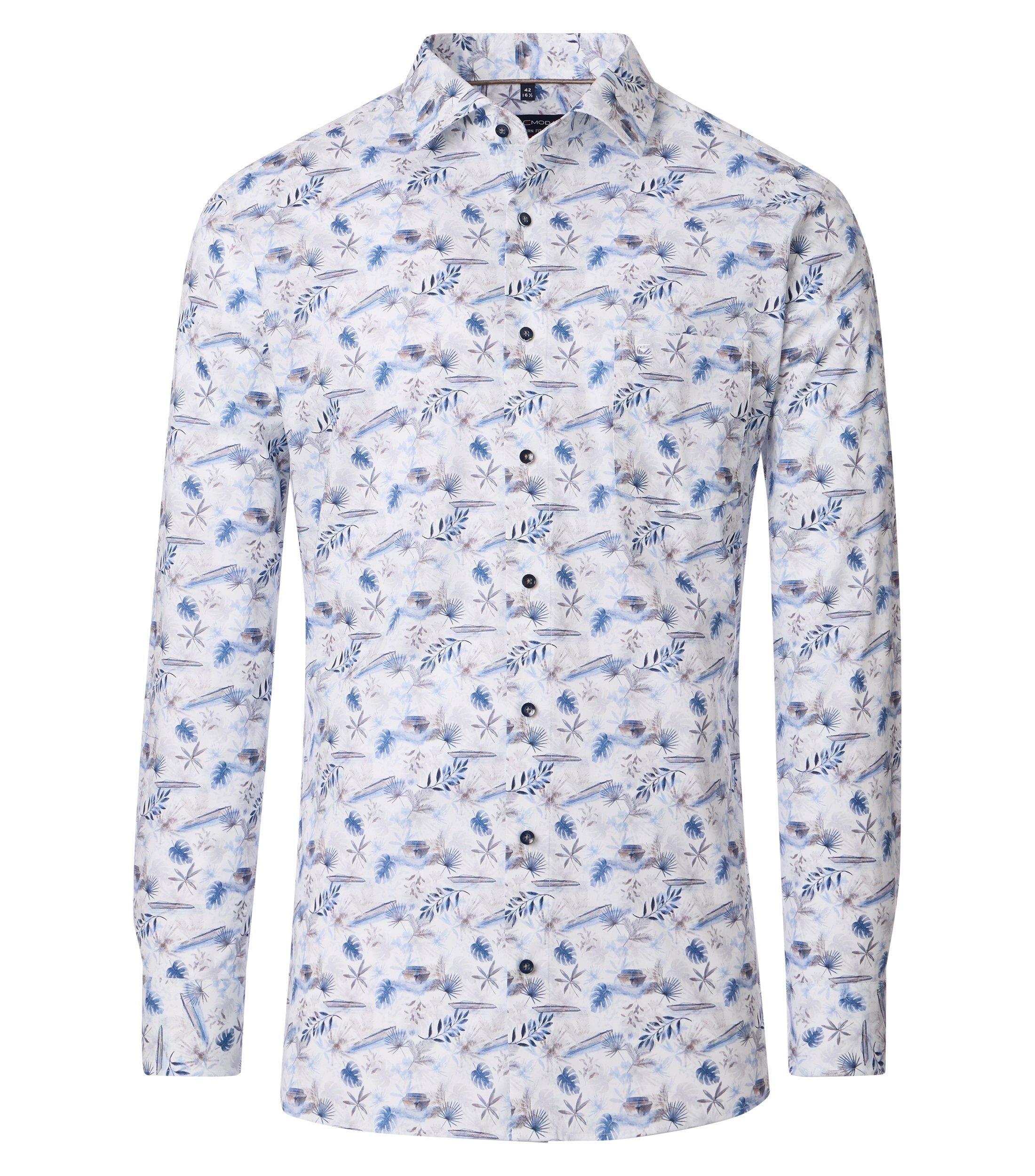 Businesshemd CASAMODA "CASAMODA Businesshemd Print", Herren, Gr. 40, Normalgrößen, blau, 97% Baumwolle, 3% Elasthan, bedruckt, schmal, Hemden