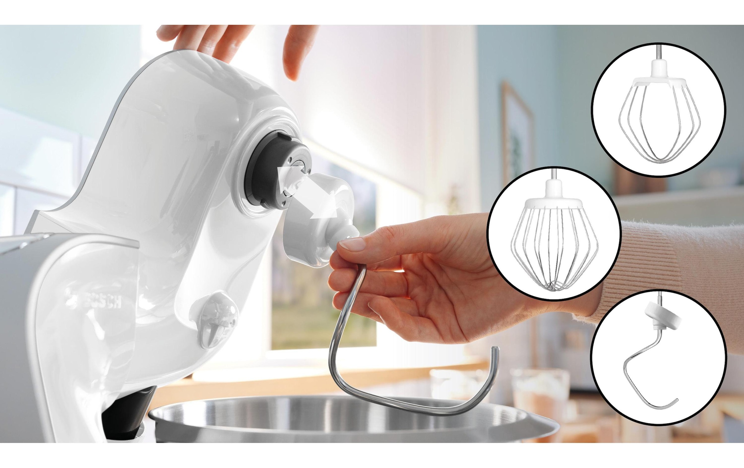 BOSCH Küchenmaschine »Serie 4 MUM58L20, Durchlaufschnitzler, Mixer, grau« 3 Scheiben, Schüssel, Knethaken/Rühr-/Silikonbesen, spülmaschinenfest