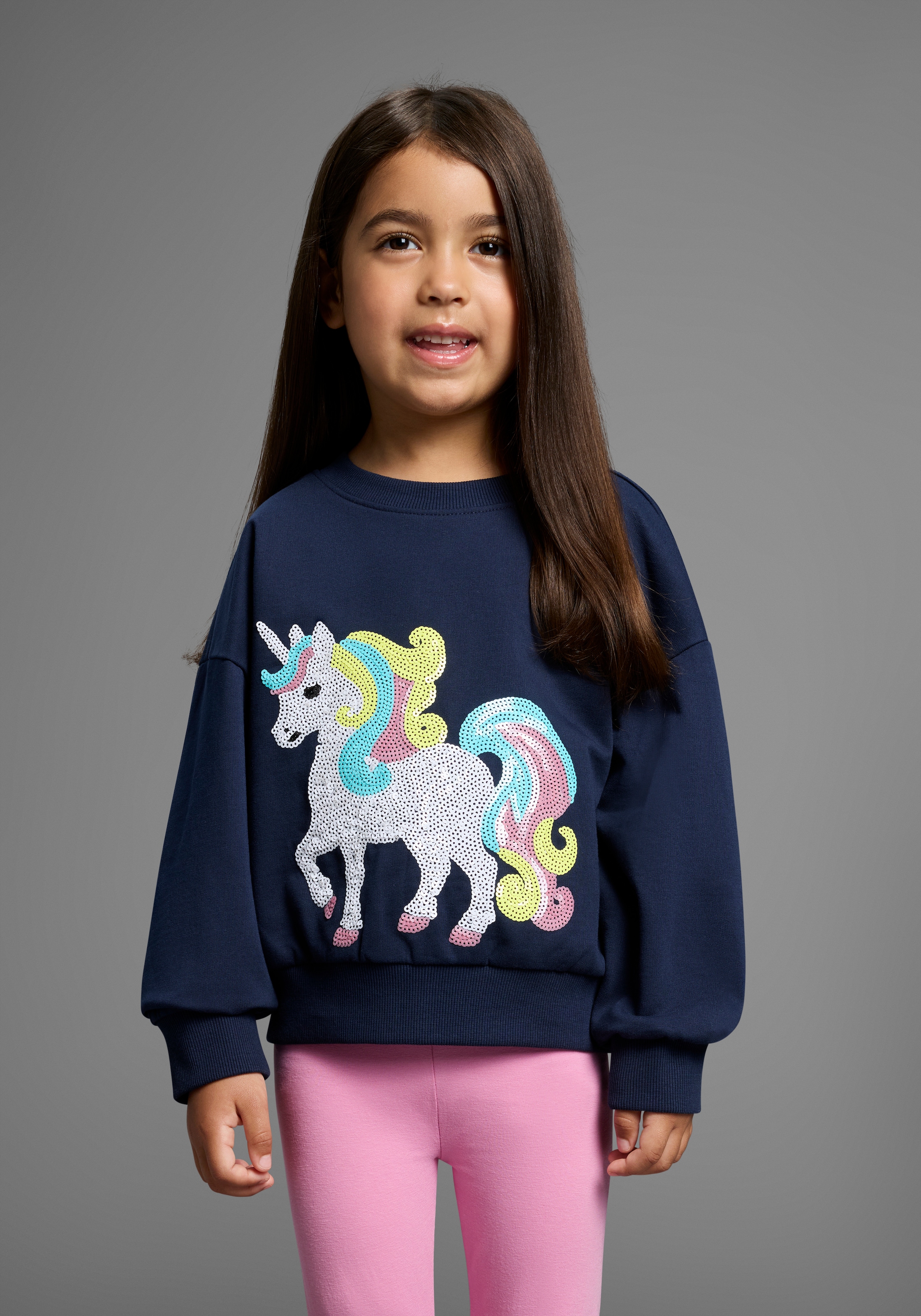 KIDSWORLD Sweatshirt "Einhorn-Applikation für kleine Mädchen", Sweatshirt mit schimmernden Pailletten-Applikationen