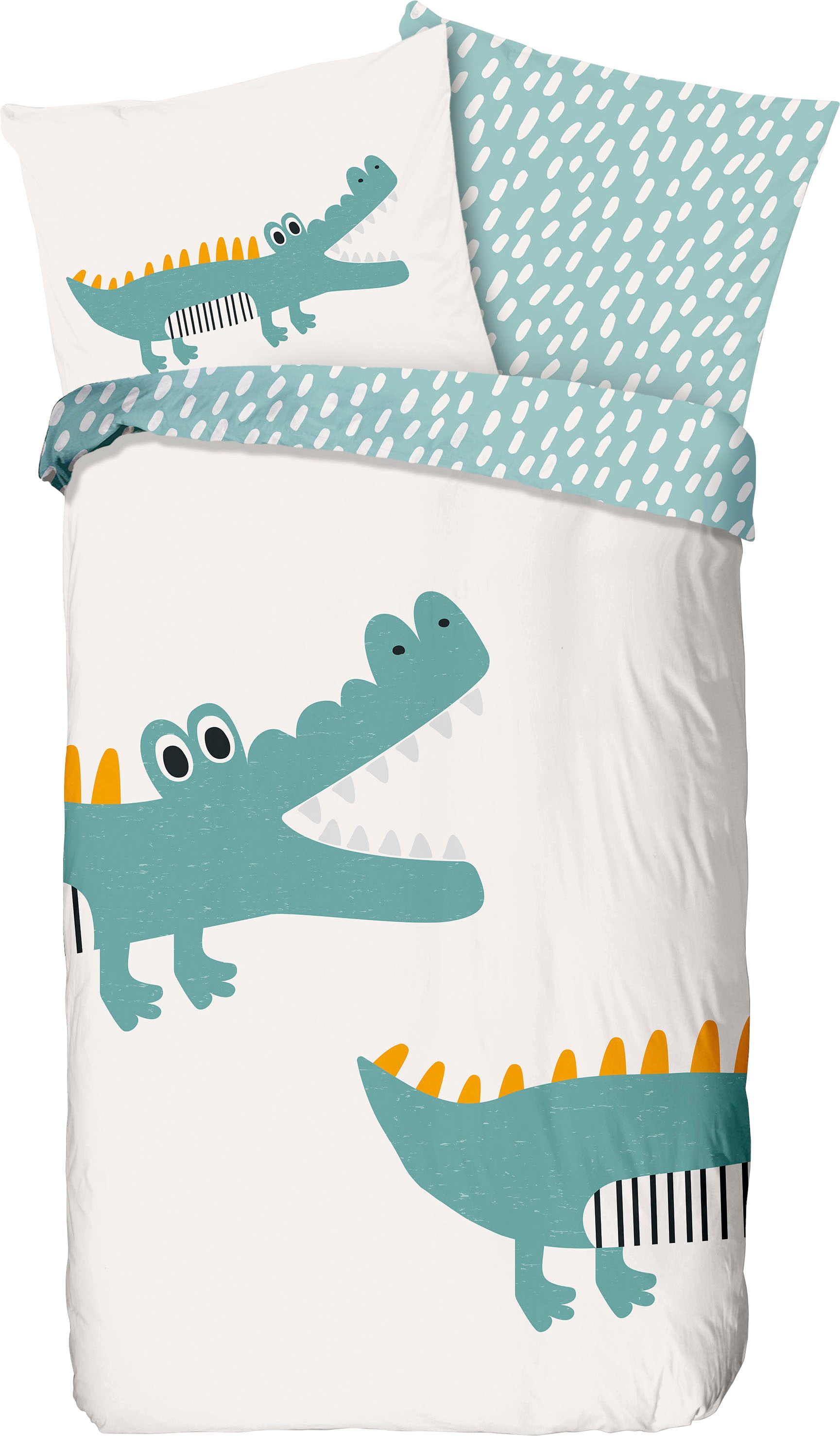 good morning Kinderbettwäsche "Crocodile", 100% Baumwolle, 135x200, Reißverschluss, Wendeoptik, Kind, Krokodil