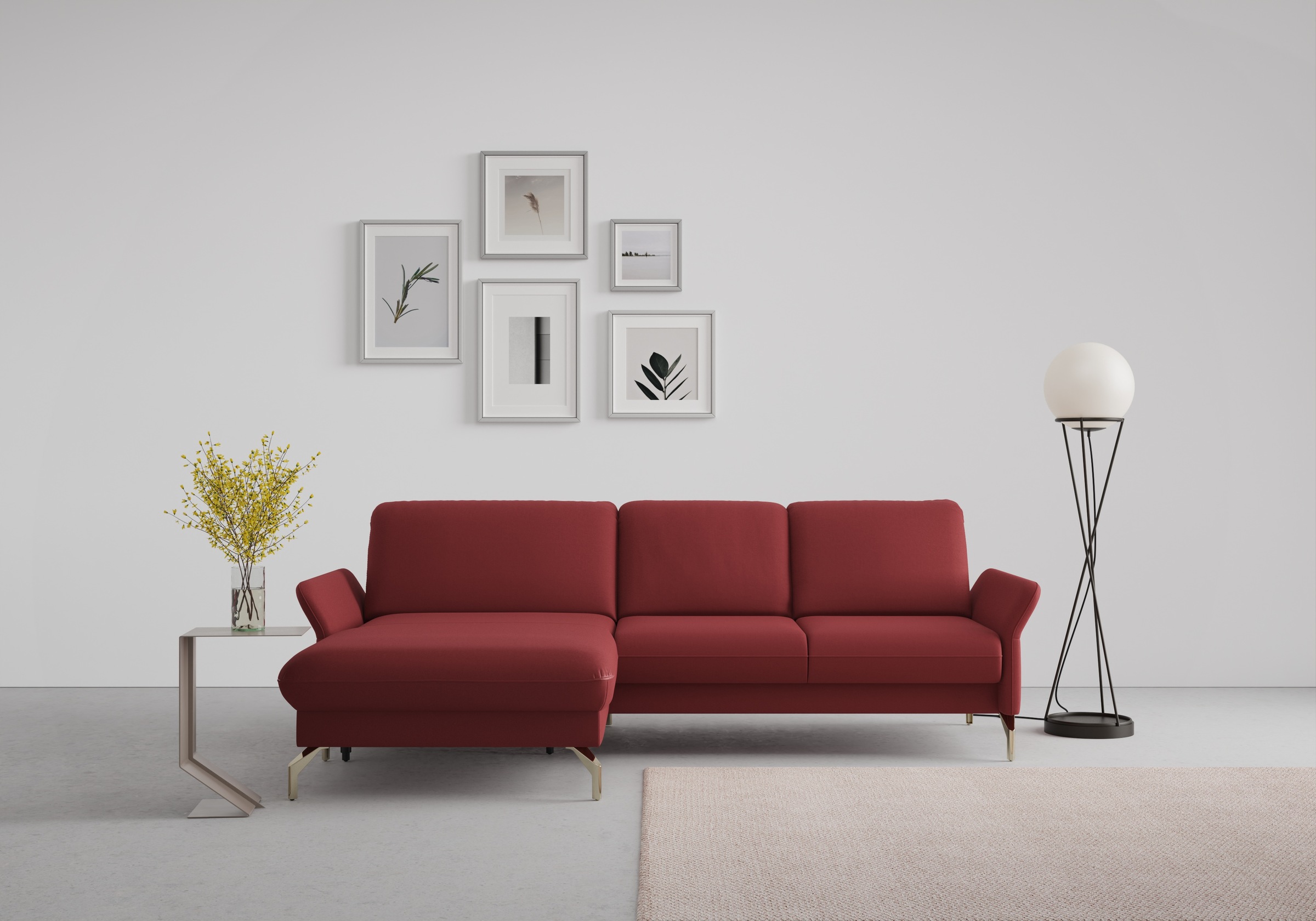 sit&more Ecksofa »Fashion L-Form«, wahlweise mit Kopfteilverstellung, Vorziehsitz, motorisch, Nickelfüße