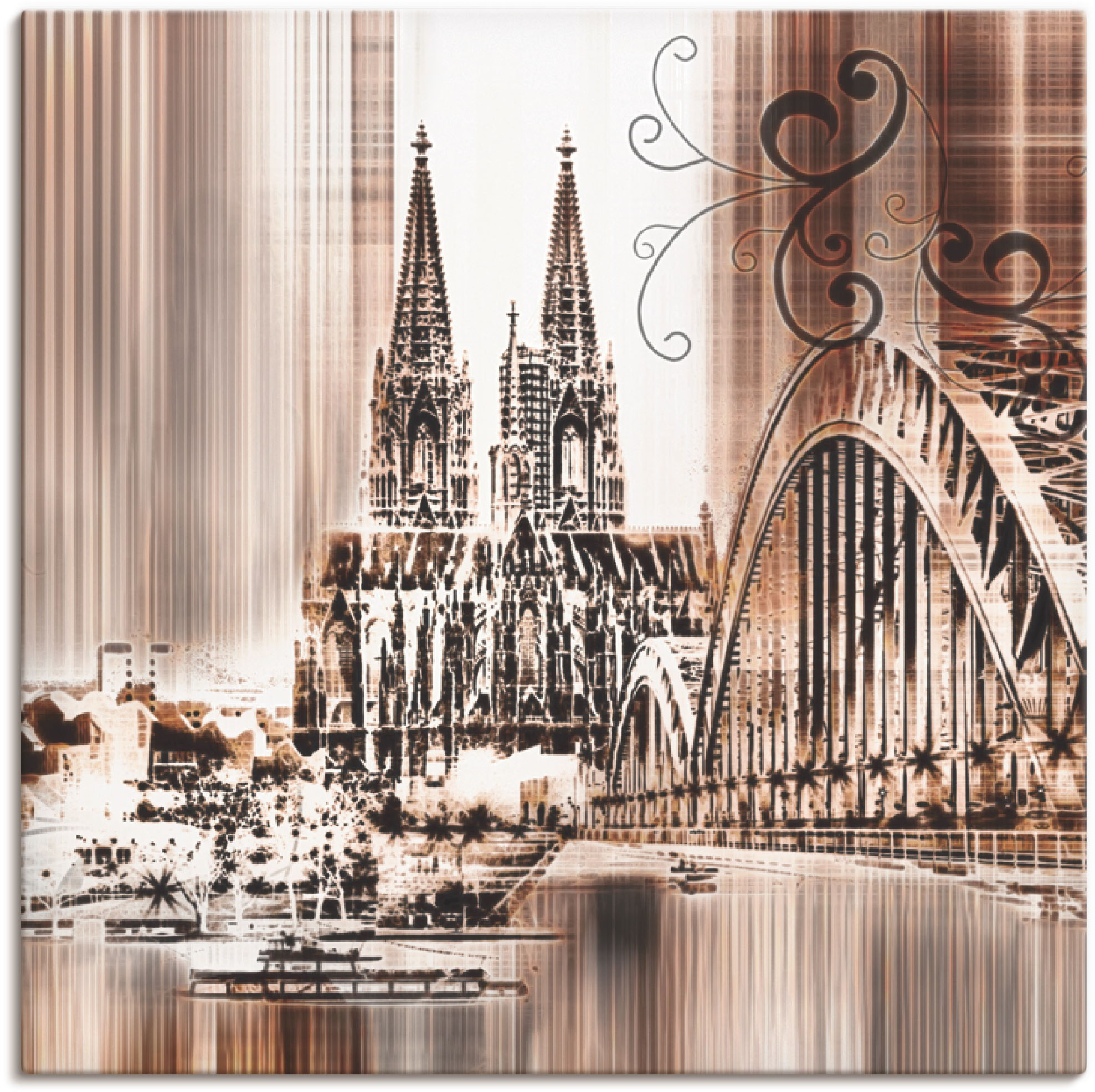 Artland Leinwandbild "Köln Skyline Collage VI" Architektonische Elemente 1 Stk. tlg. auf Holzrahmen gespannt