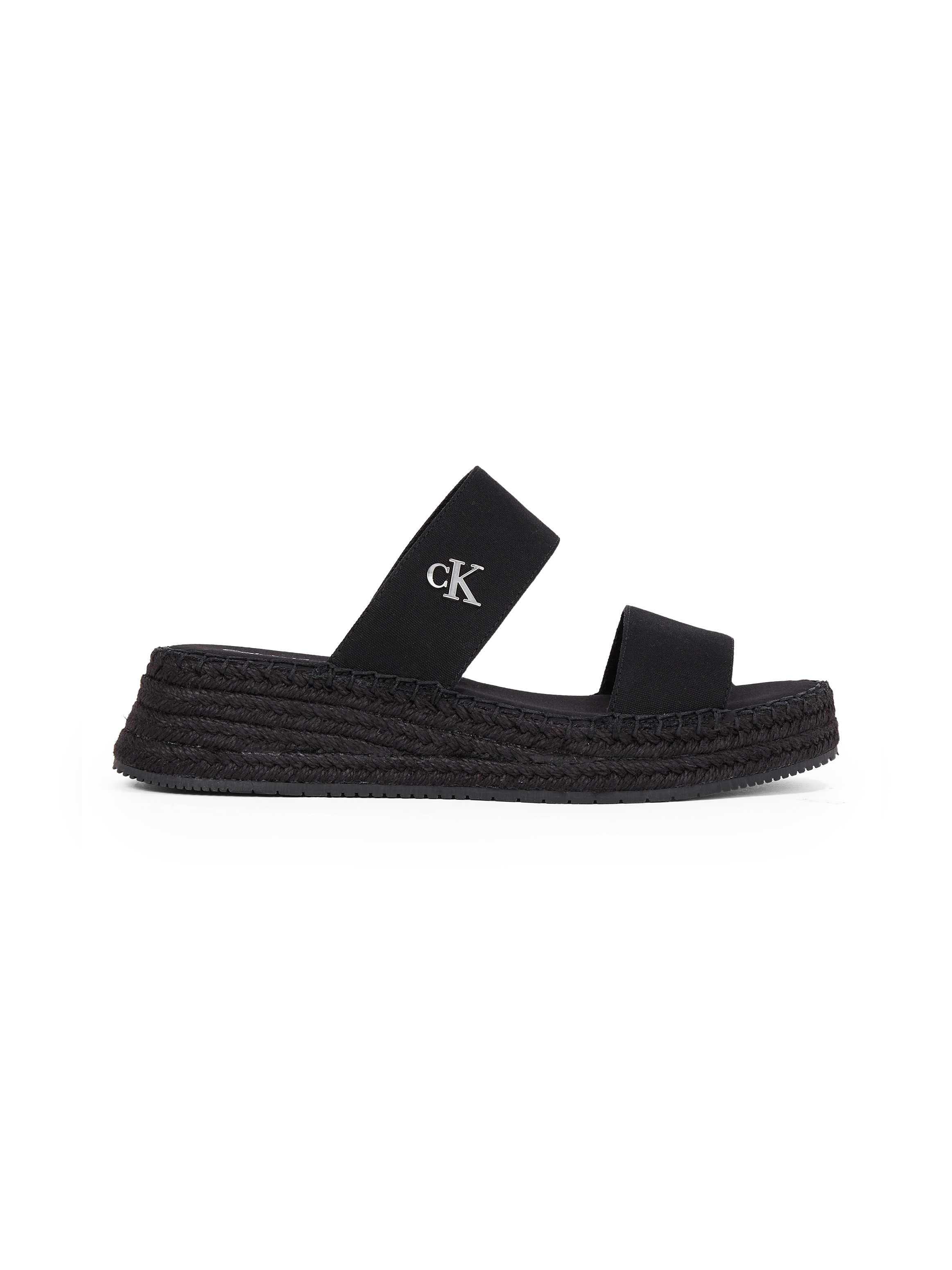 Calvin Klein Jeans Pantolette »SPORTY ROPE MG LTH WEBBING«, Sommerschuh, Schlappen, Pool-Slides, Strandschuh mit Bastbesatz