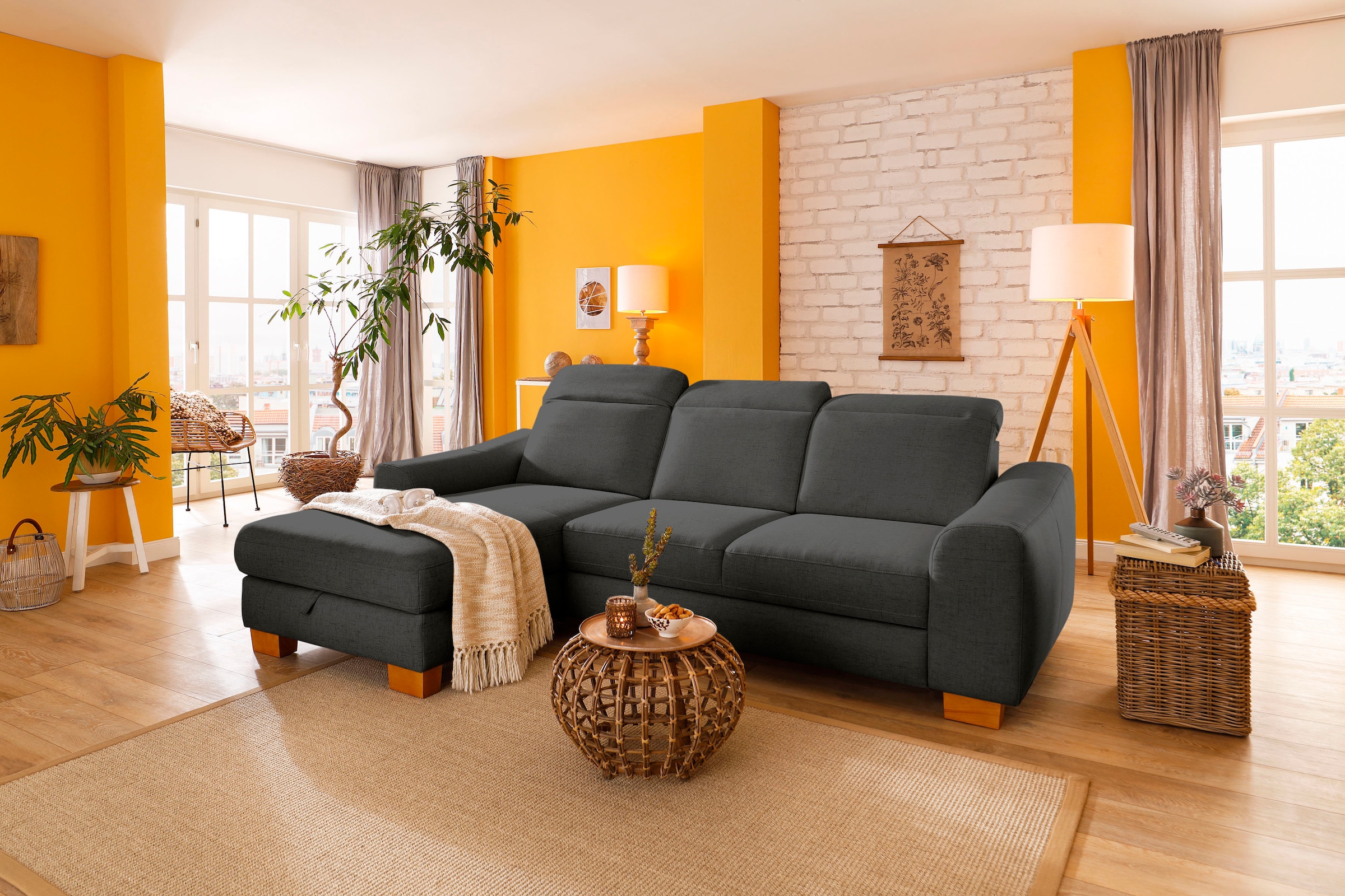 Home affaire Ecksofa "Dundee L-Form" wahlweise mit Kopfteilverstellung und zusätzlich mit Schlaffunktion