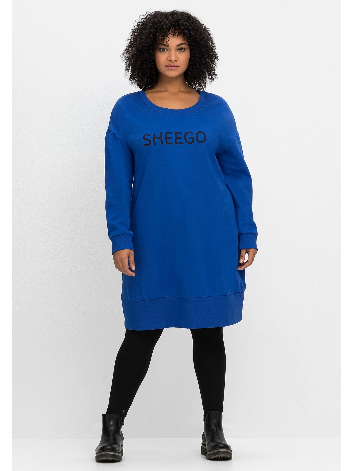 kaufen online Größen«, mit Sheego | BAUR Logo-Frontdruck »Große Sweatkleid