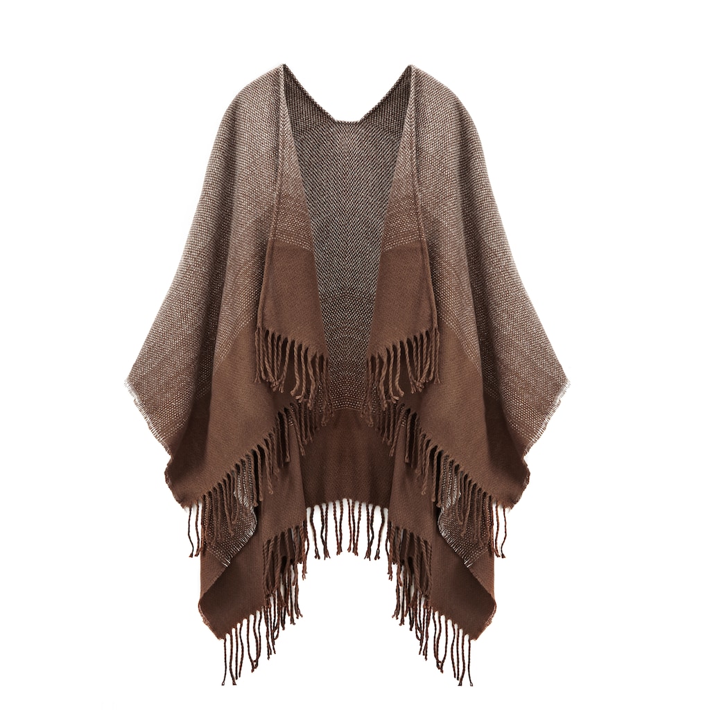 LASCANA Strickponcho, Poncho, Cape, feine Strickqualität, Fransentuch, Schal, VEGAN