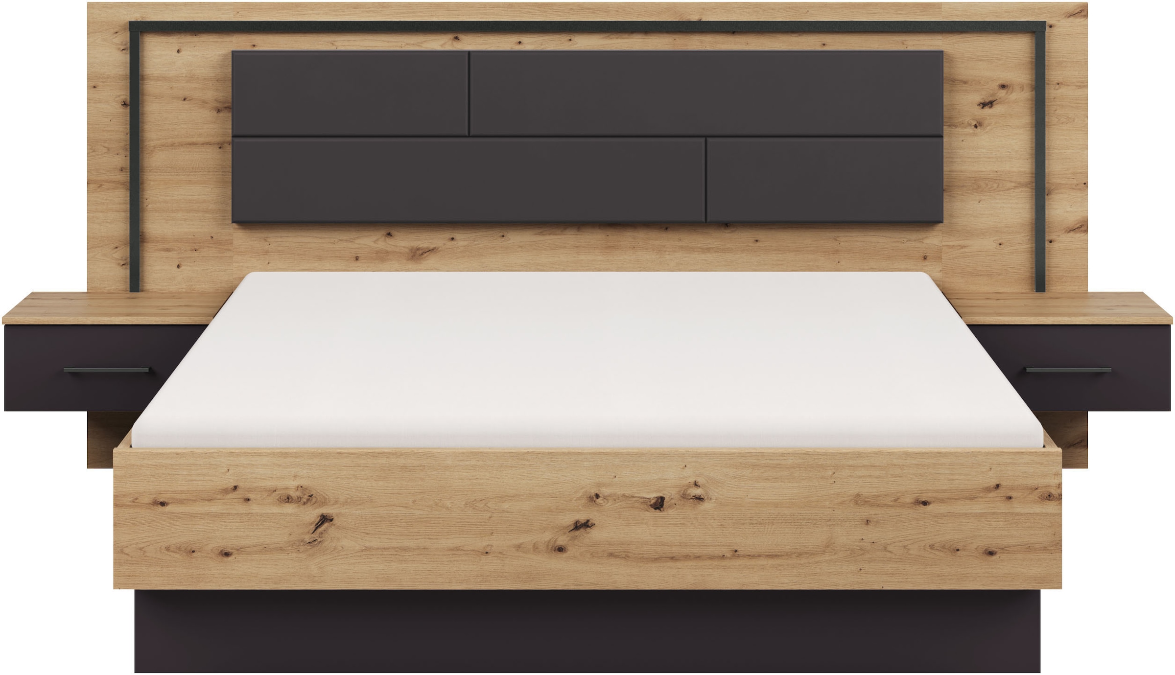 rauch Bettanlage »Bett Doppelbett Komortbett BILBAO-EXTRA« Set, Liegefläche 160x200 oder 180x200 cm, 3 tlg. tlg. Polster-Kopfteil in Lederoptik basalt, mit Beleuchtung MADE IN GERMANY