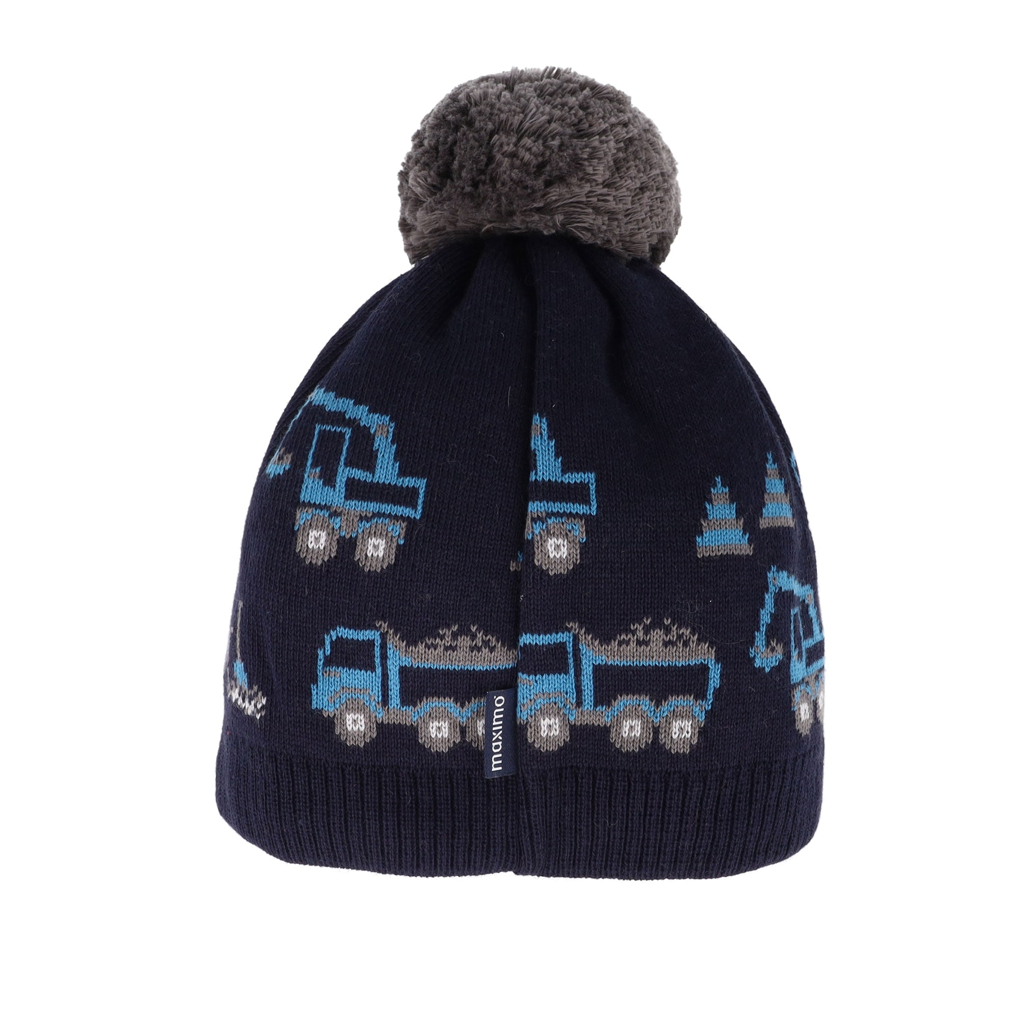 MAXIMO Jungen Strickmütze, blau, Gr. 53, gemustert, mehrfarbig, Strick, Baumwolle, Mützen, Baumwolle, gefüttert, kontrastfarbener Bommel, Motiv