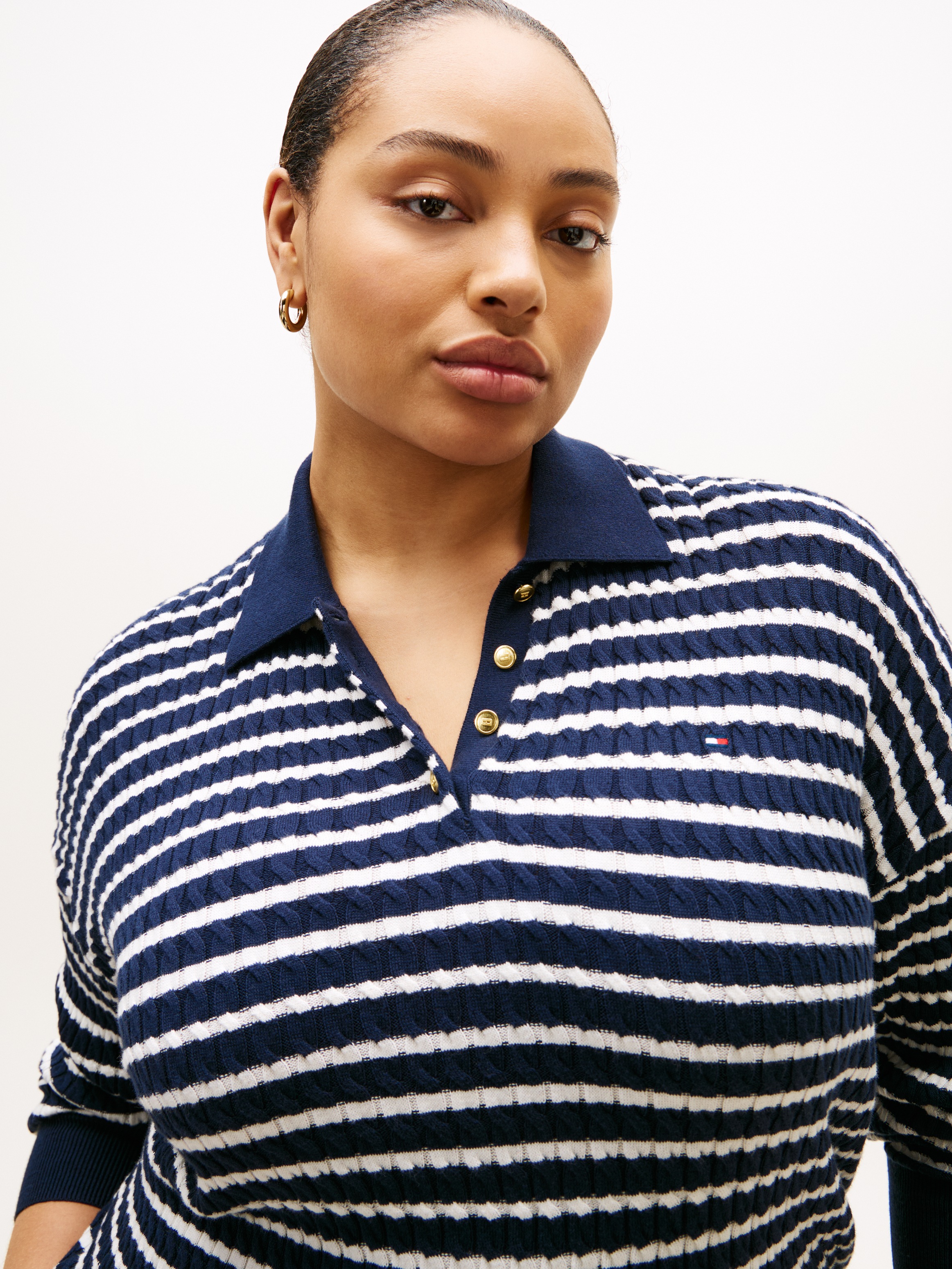 Tommy Hilfiger Curve Polokragenpullover "CRV CO CABLE FINE GG RLX POLO" in günstig online kaufen