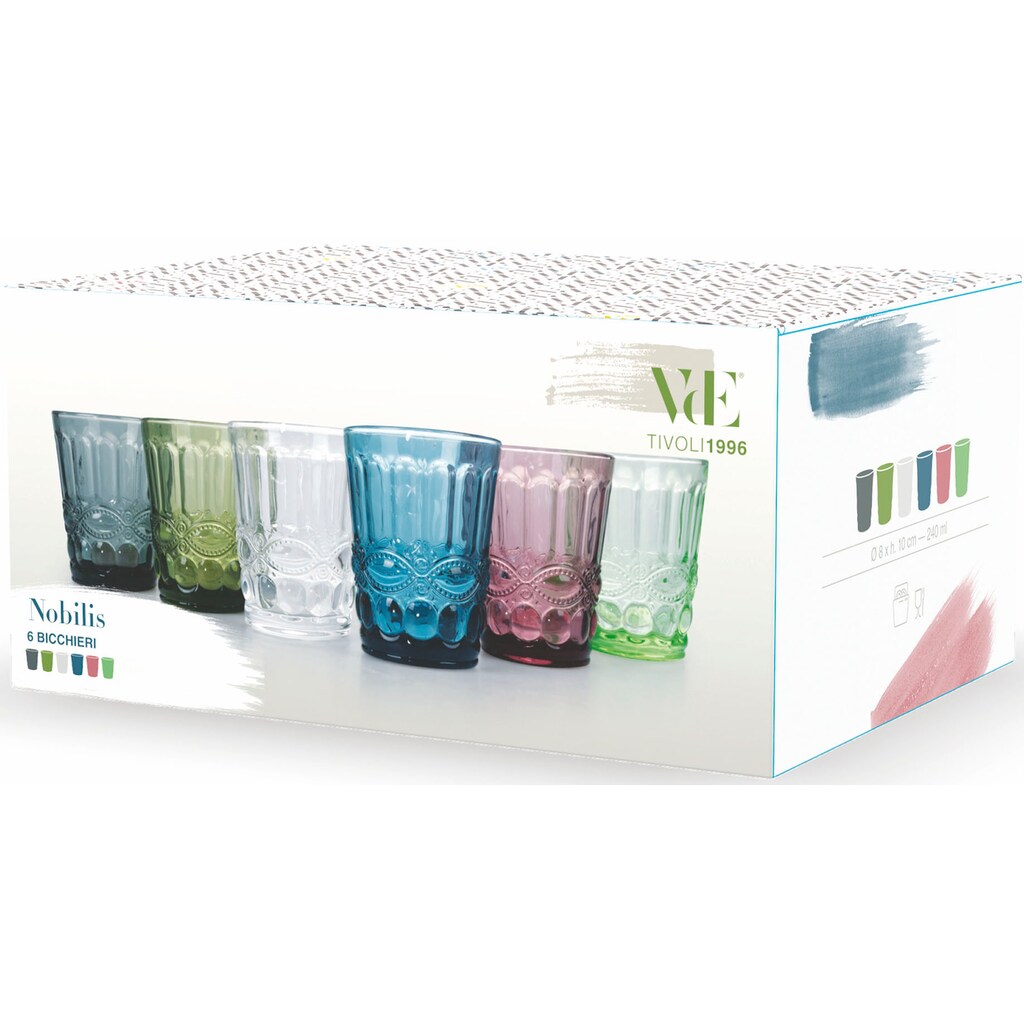 Villa d'Este Gläser-Set »Nobilis«, (Set, 6 tlg.), Wassergläser-Set, 6-teilig, Inhalt 240 ml