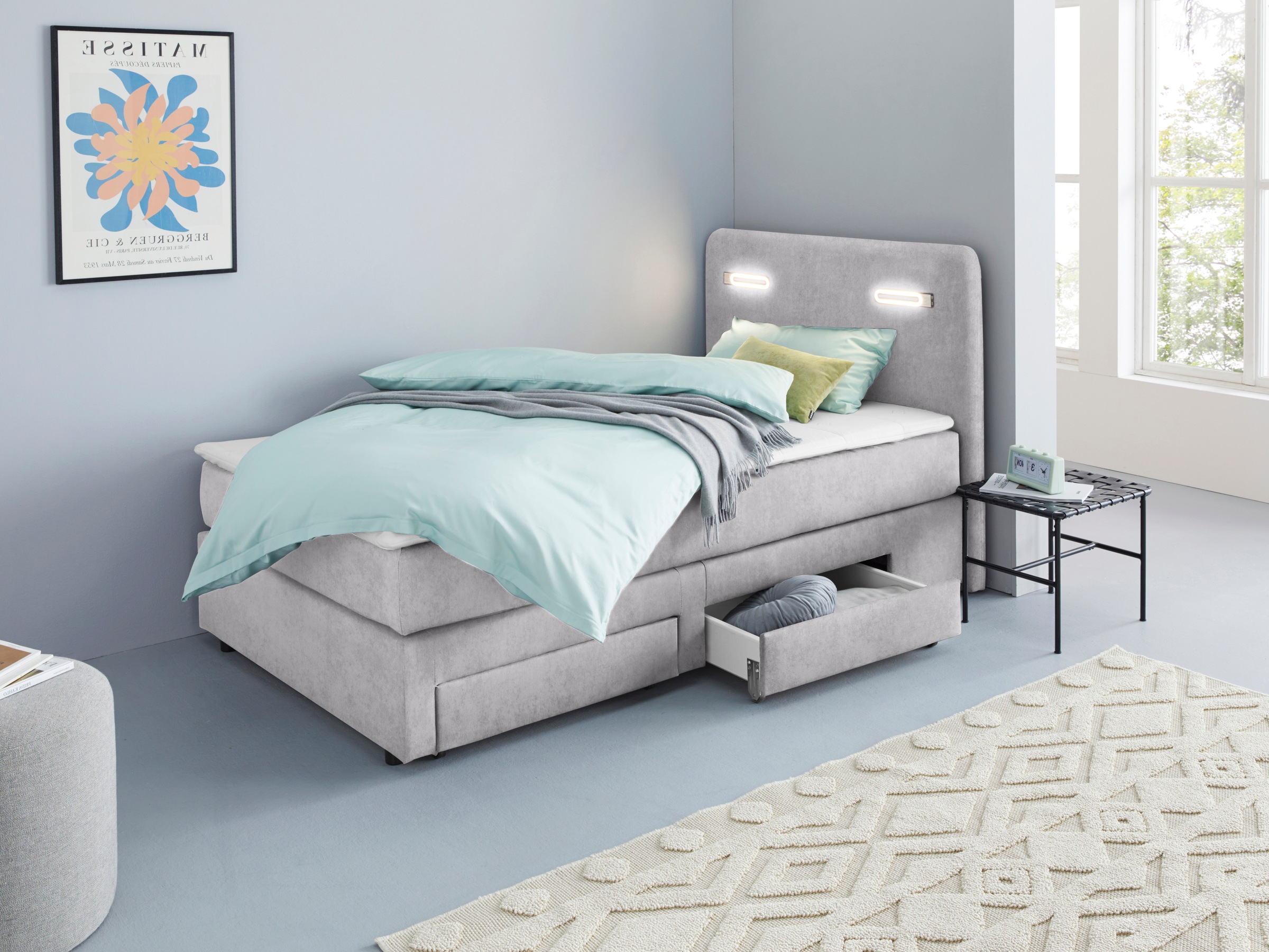 INOSIGN Boxbett »Luan«, Schubkästen, LED-Beleuchtung und Topper, in Breite 120 cm und 180 cm