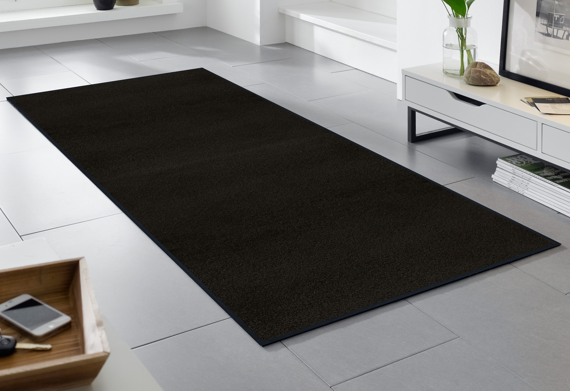 Fußmatte, B:60cm H:9mm L:180cm, schwarz, WASH+DRY BY KLEEN-TEX, Kunstfaser, Flur, Teppiche, "Original Uni, Schmutzfangteppich", Schmutzmatte,