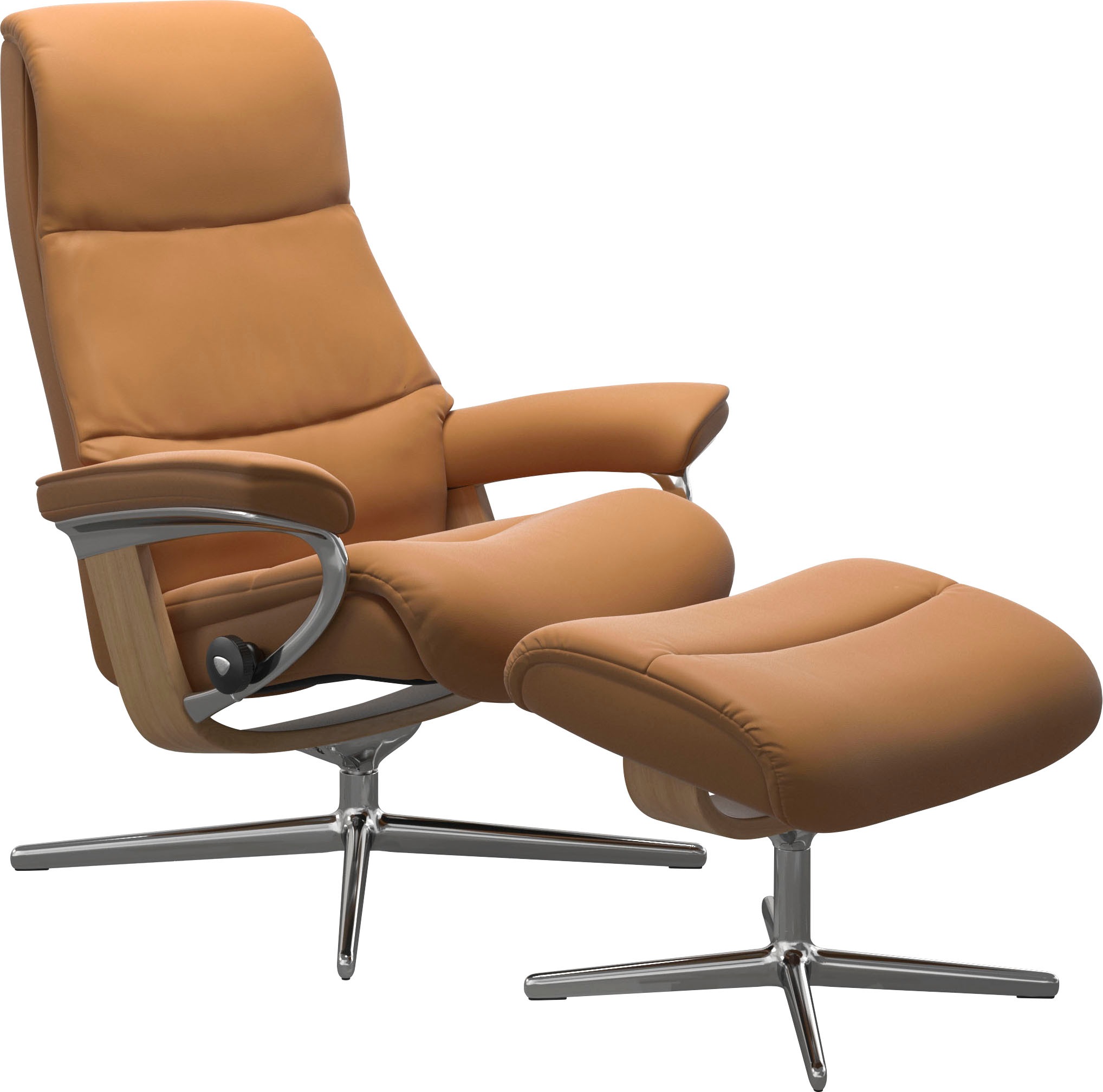 Fußhocker STRESSLESS "View", braun (new caramel), B:57cm H:43cm T:47cm, Hocker, Fußhocker, mit Cross Base, Größe S, M & L, Holzakzent Eiche