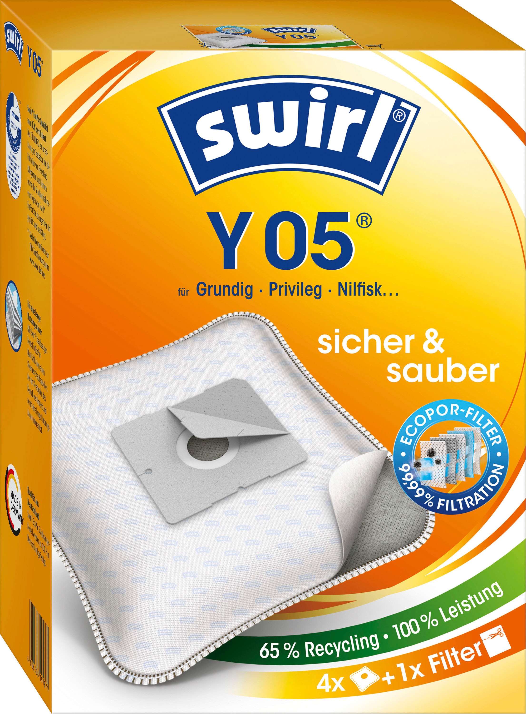 Swirl Staubsaugerbeutel "Y 05 für Dirt Devil, Progress und Samsung", (Packung), 4er- Pack