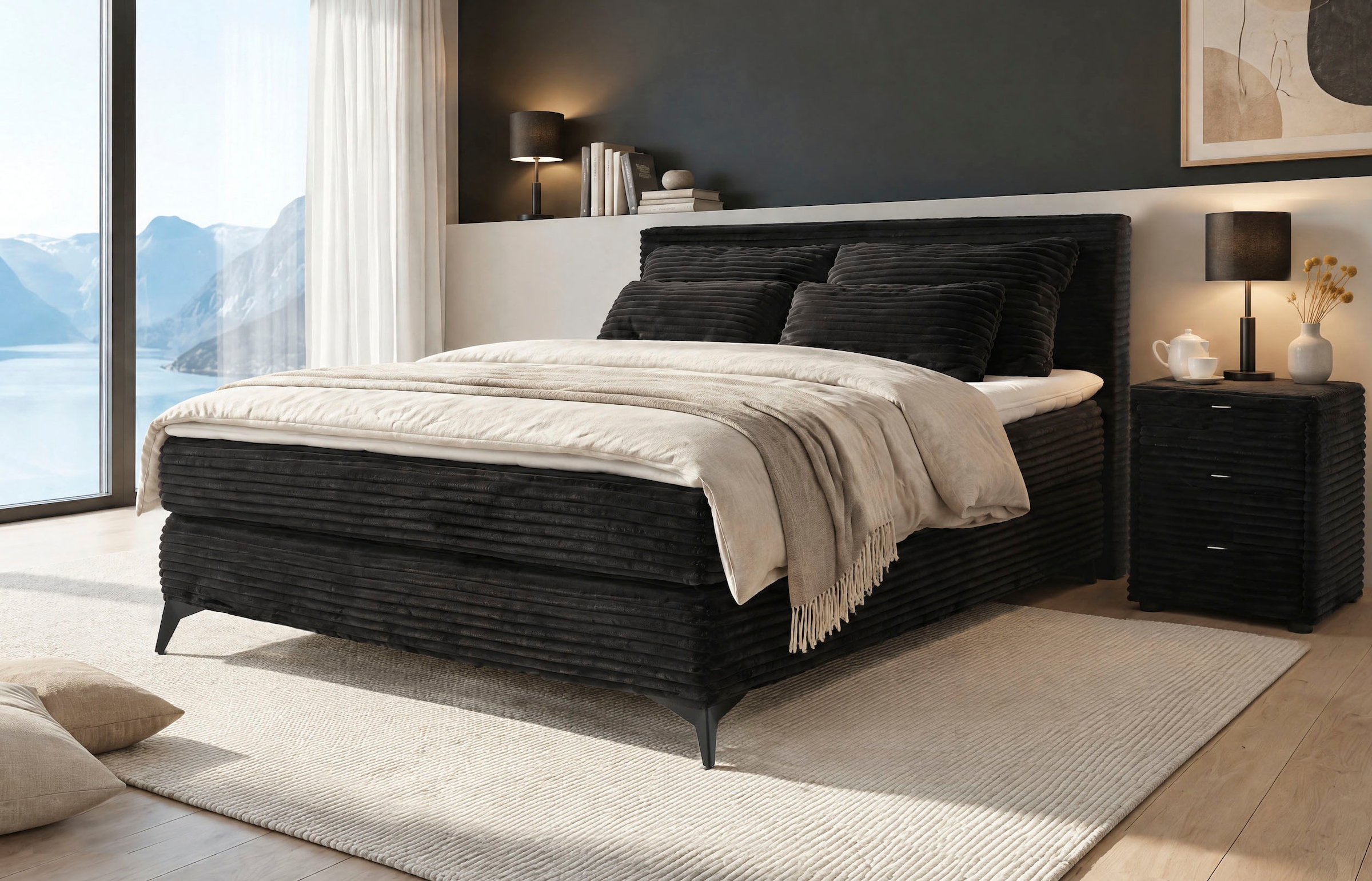 Jockenhöfer Gruppe Boxspringbett "PAULINA inkl. Bonnell- oder Tonnentaschenfederkernmatratze H2-H4" mit 6cm PUR- oder Kaltschaumtopper, 140x200 cm / 180x200cm