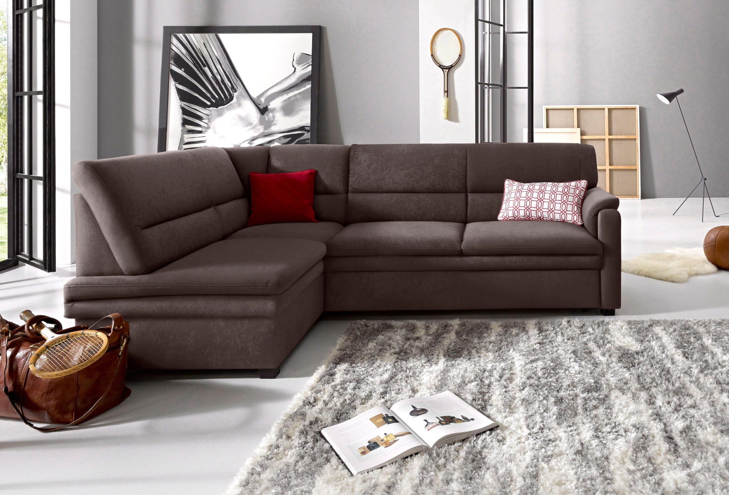 sit&more Ecksofa "Pisa L-Form", mit Federkern, wahlweise mit Bettfunktion