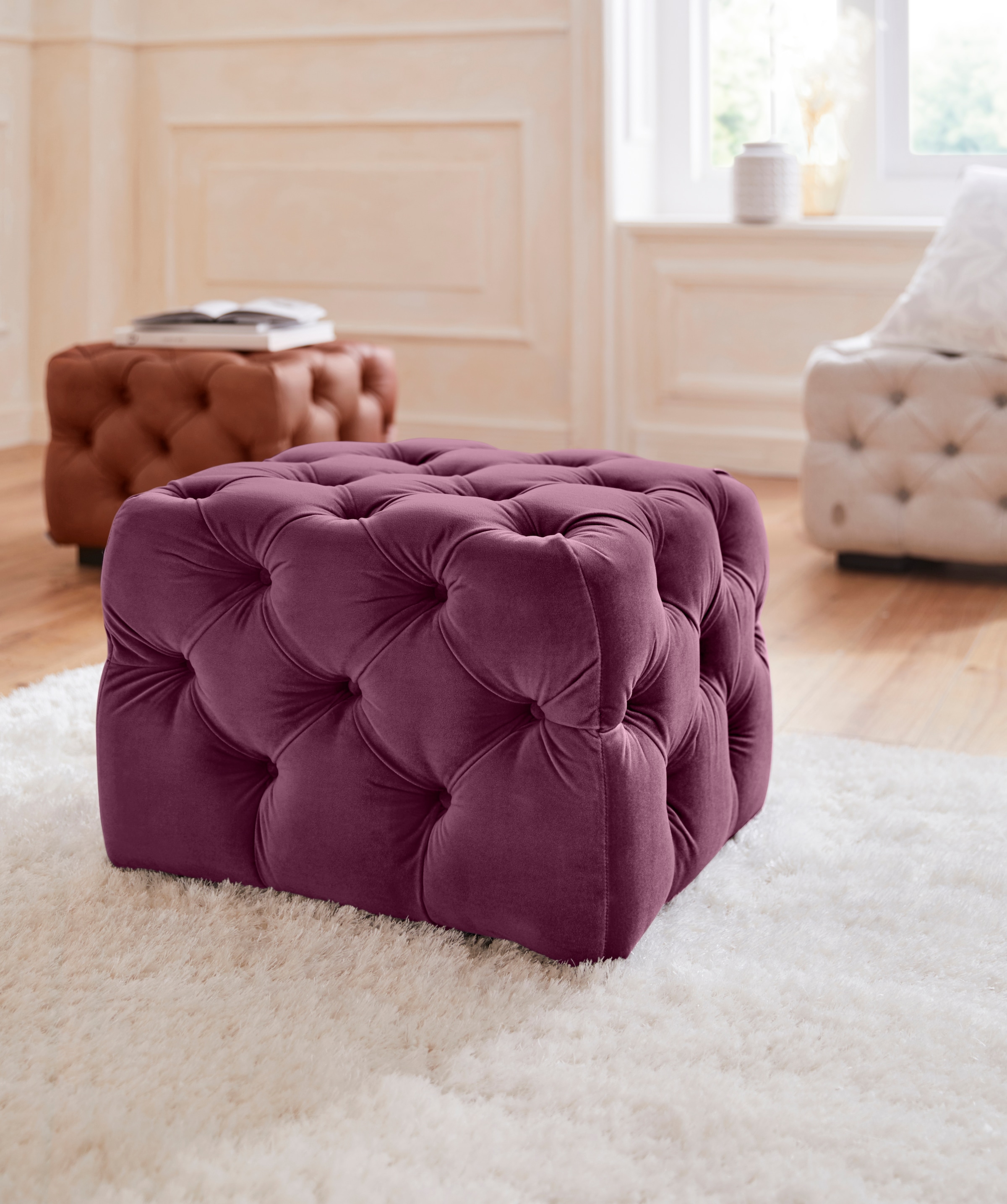 Home affaire Polsterhocker "Kalina", mit klassischer Chesterfield-Knopfheft günstig online kaufen